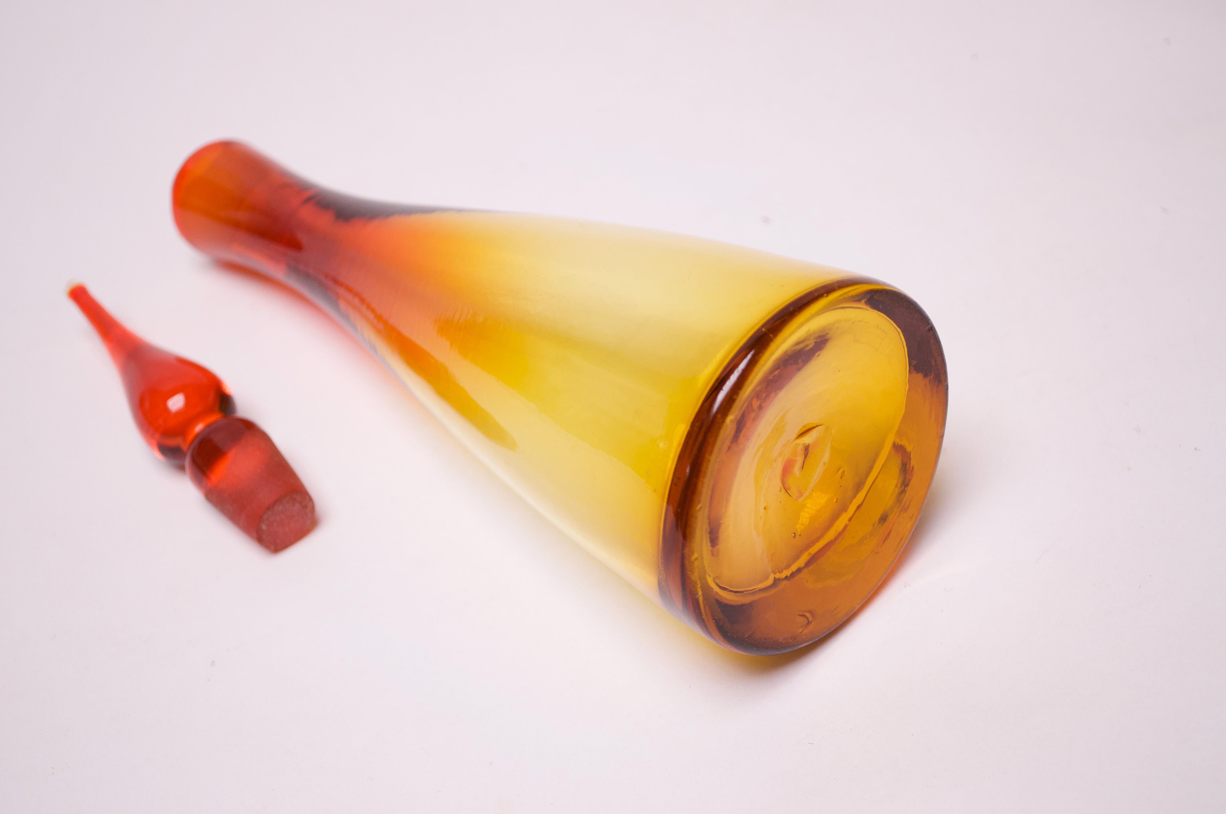 Mid-Century Blenko Amerbina Tangerine Decanter with Stopper by Winslow Anderson 1