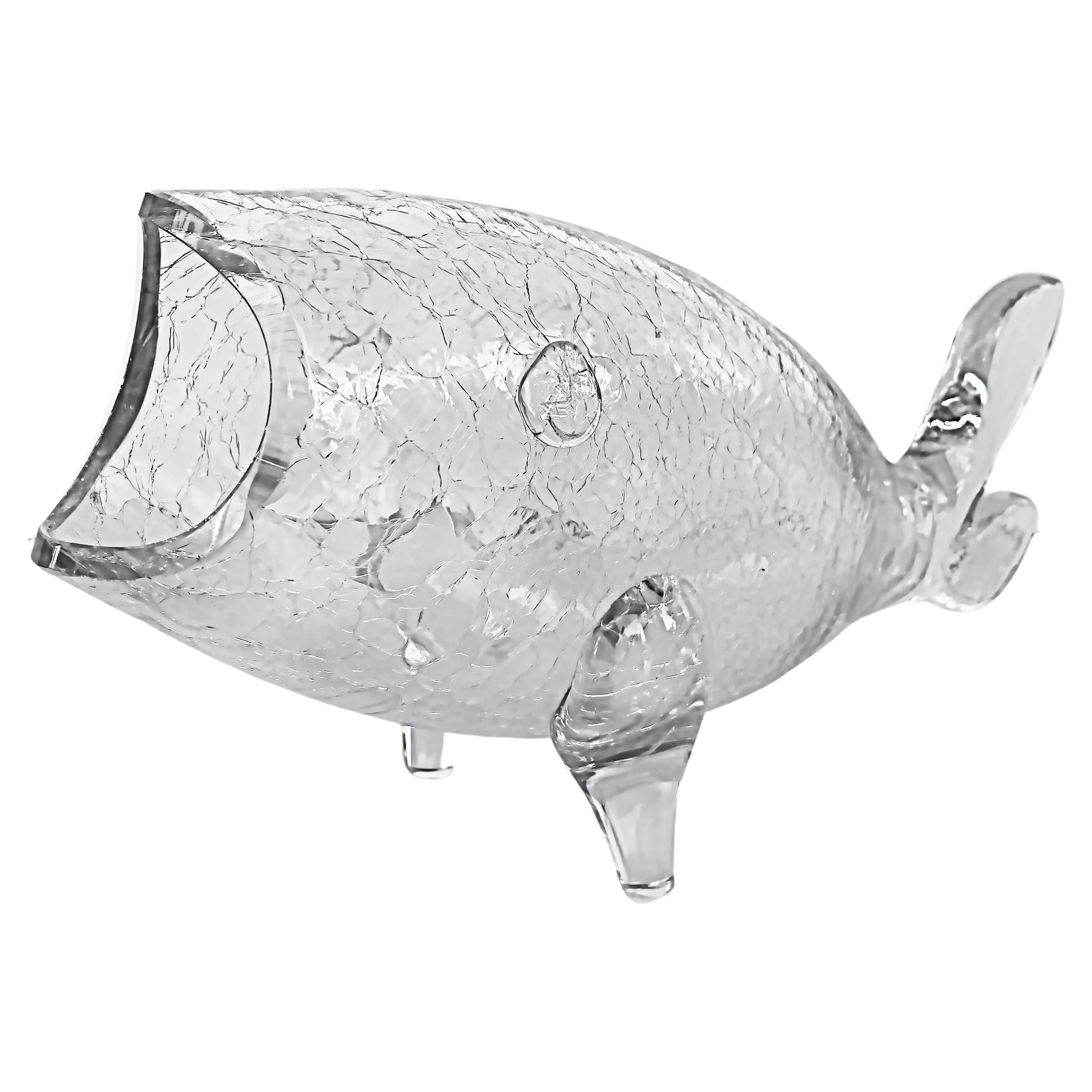 Mid-Century Blenko Crackle Glass Footed Fish Sculpture