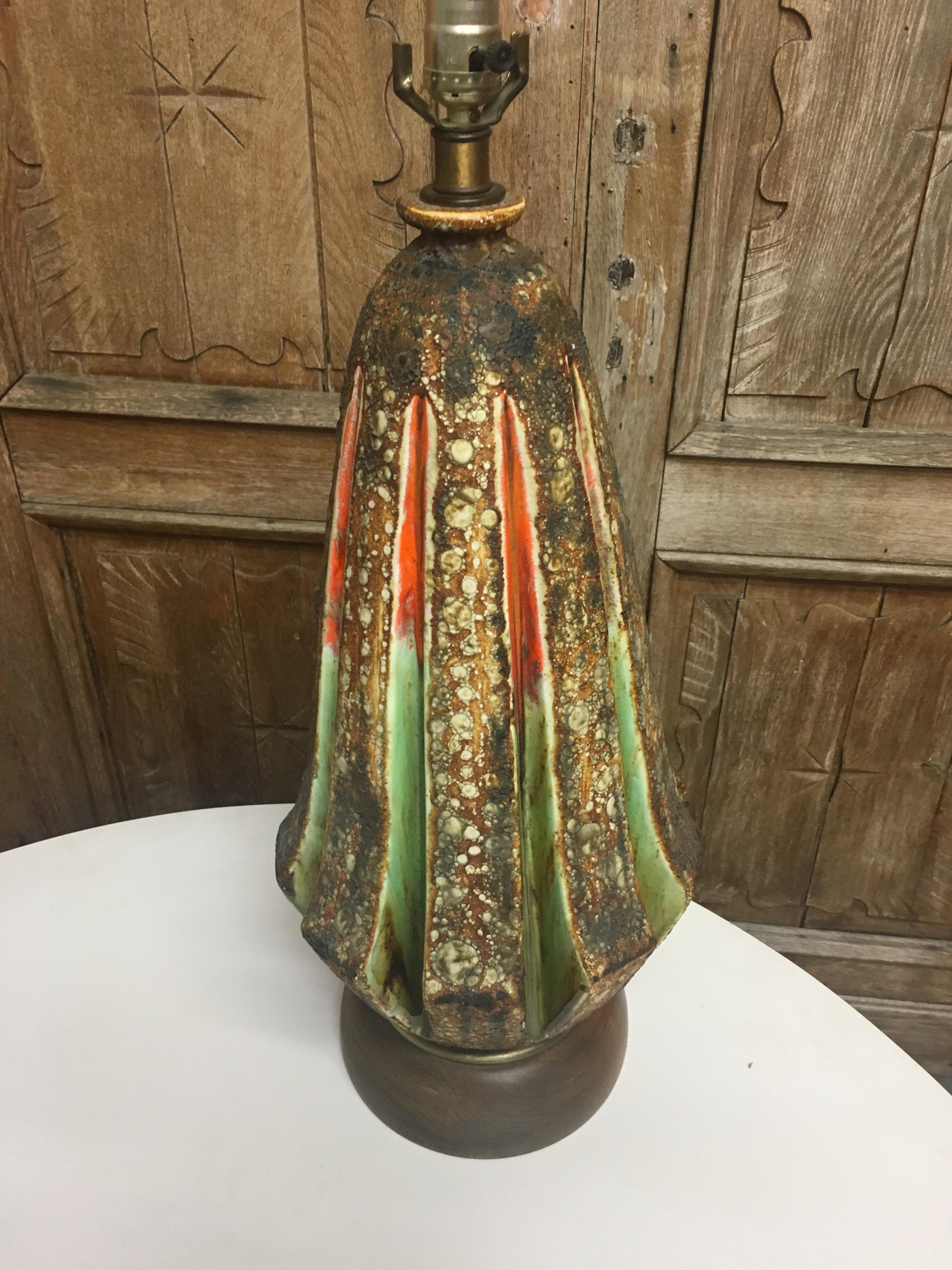 Ceramic Midcentury Blister Glaze Table Lamp For Sale