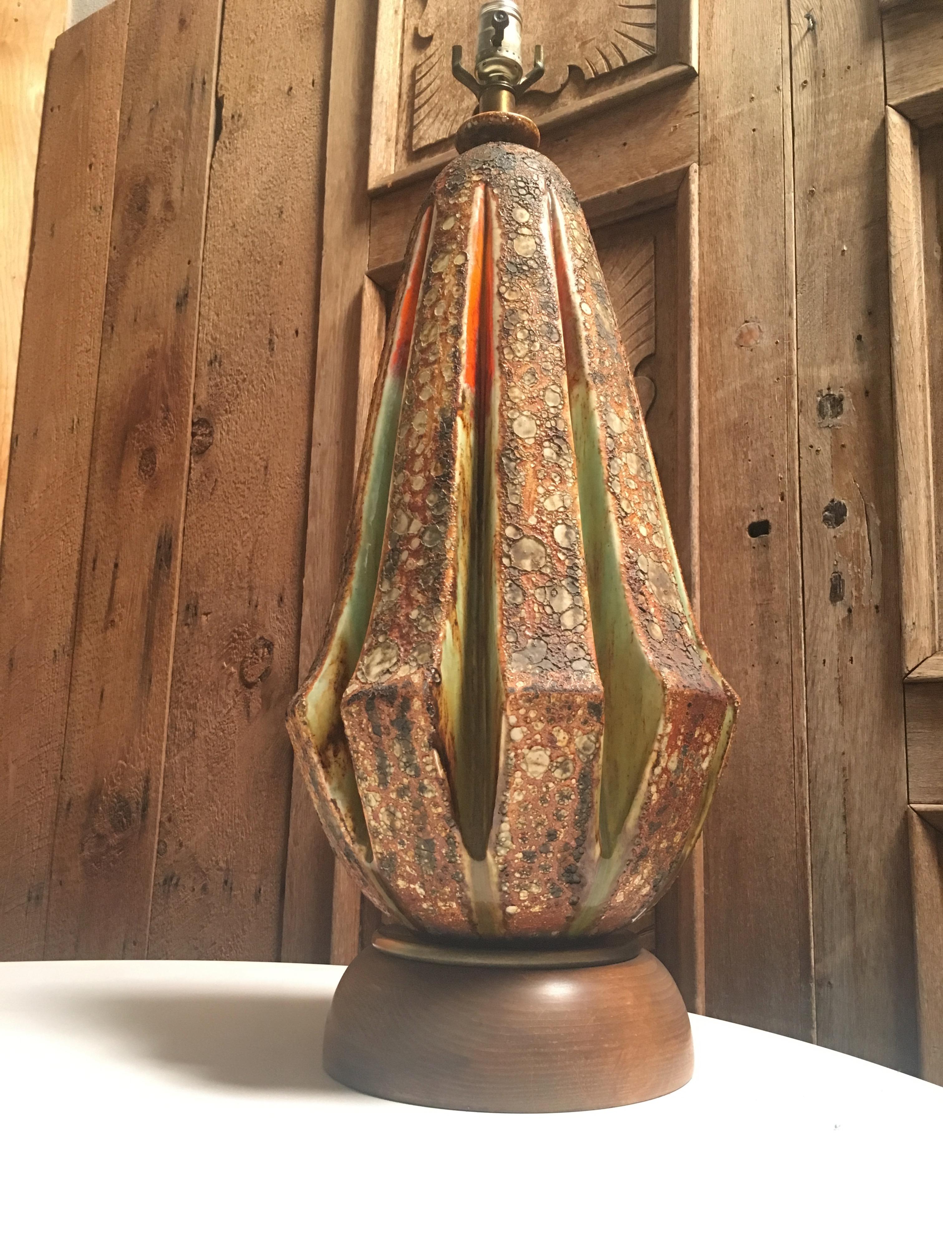 Mid-Century Modern Midcentury Blister Glaze Table Lamp For Sale