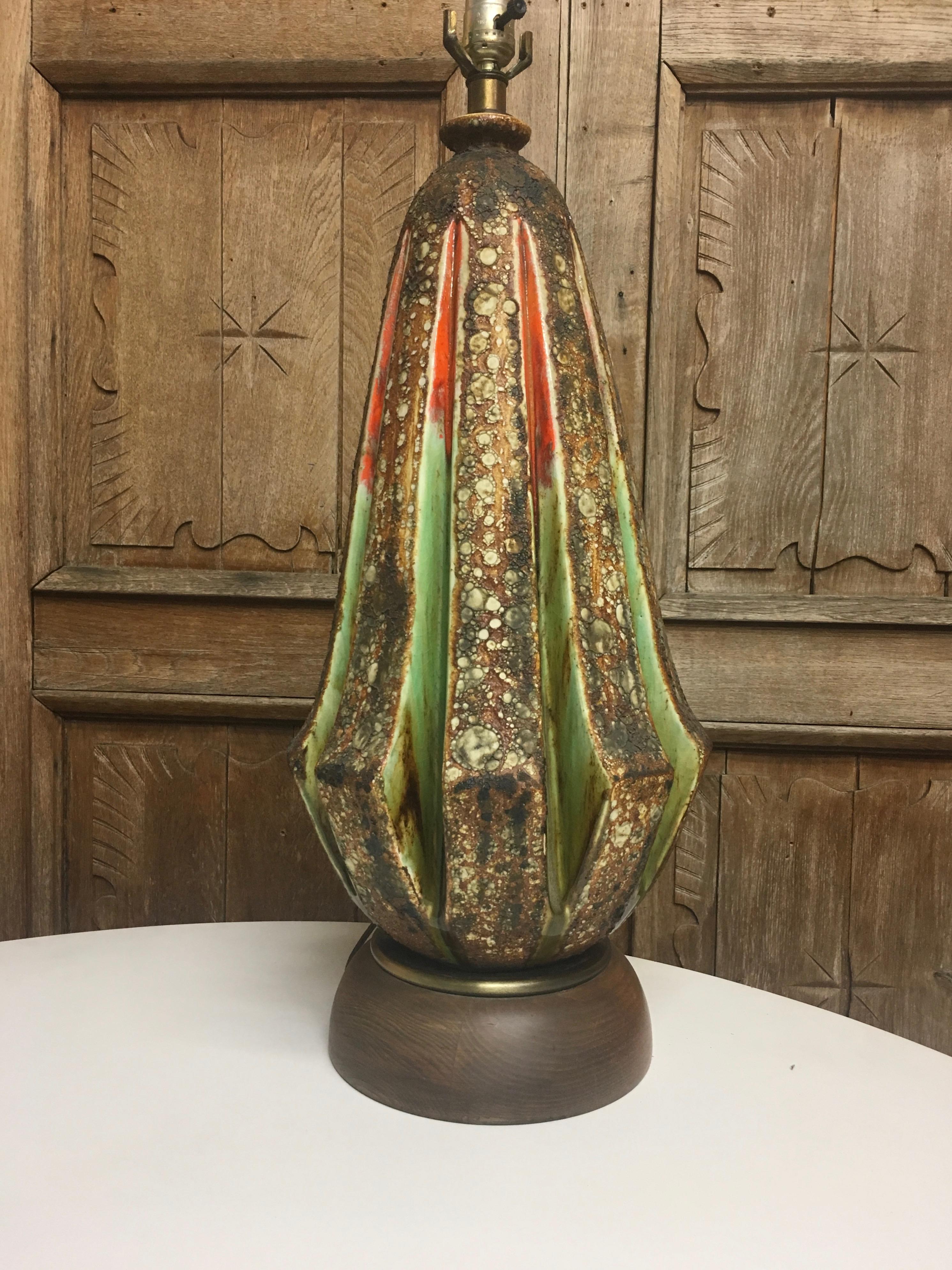 Glazed Midcentury Blister Glaze Table Lamp For Sale
