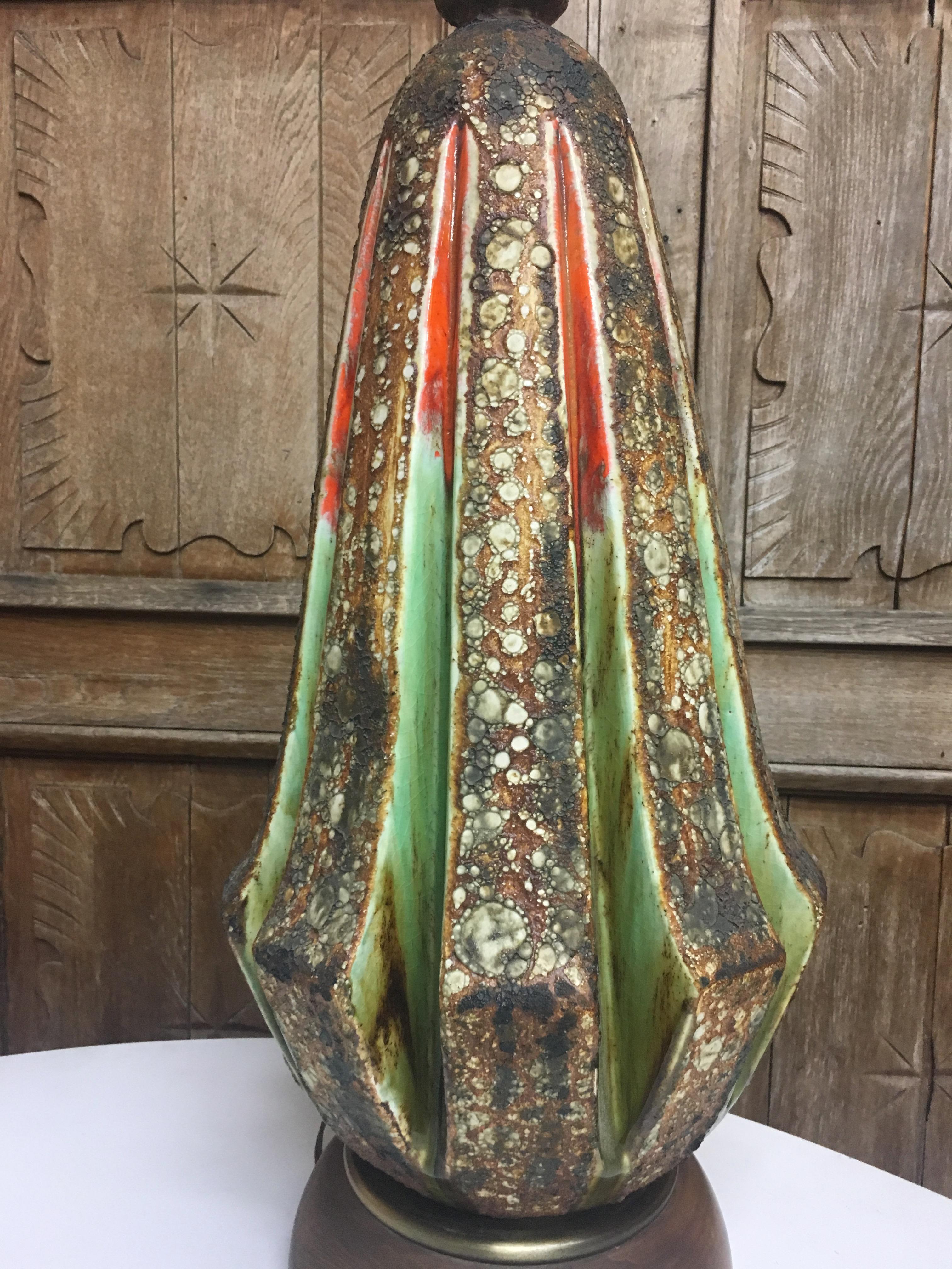 Midcentury Blister Glaze Table Lamp In Good Condition For Sale In Denton, TX
