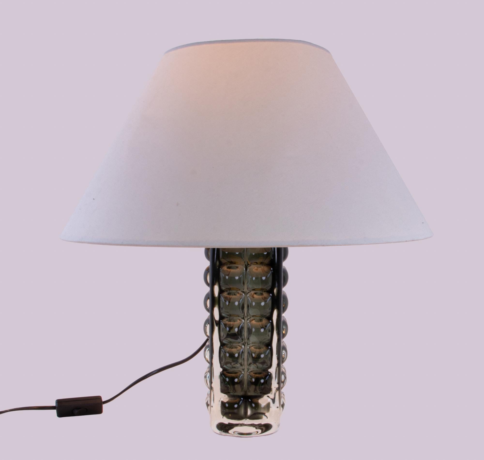 Hand-Crafted Mid-Century Block Bubble Table Lamp by Horst Tueselmann for Ichendorf Glashuette For Sale