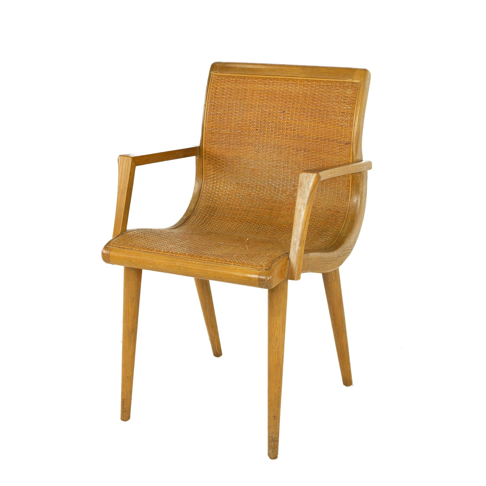 Mid-Century Modern Mid Century Blonde Caned Dining Desk Chair