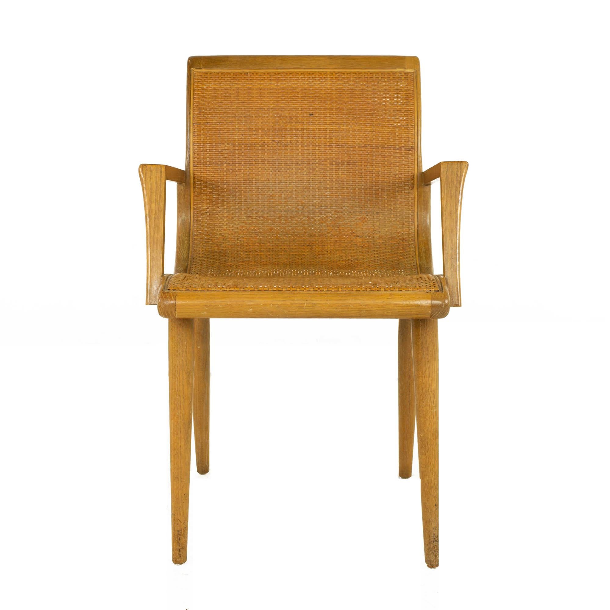 Mid Century Blonde Caned Dining Desk Chair In Good Condition In Countryside, IL
