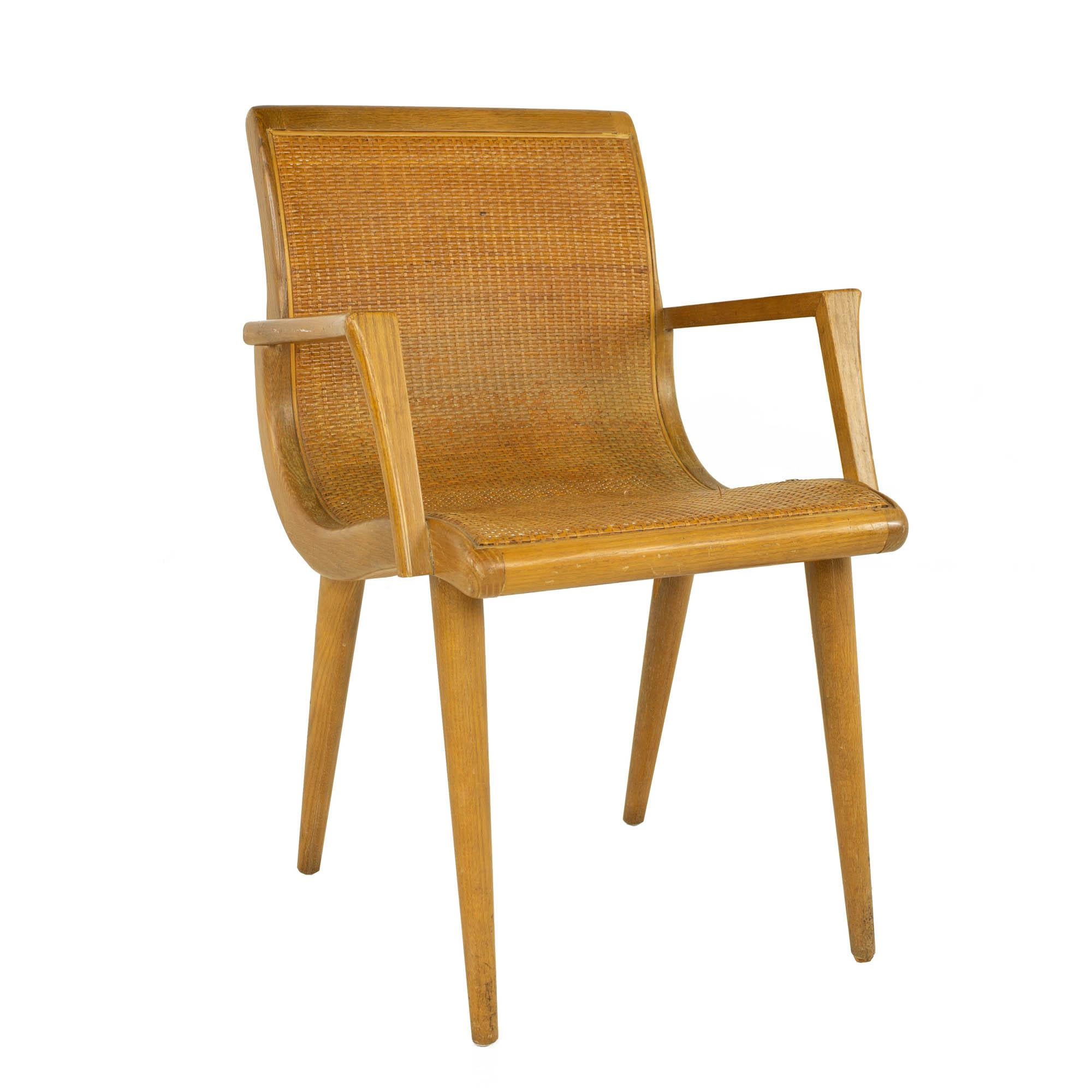 Mid Century Blonde Caned Dining Desk Chair 1
