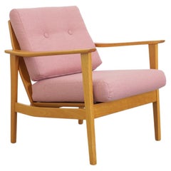 Mid-Century Blonde Lounge Chair with Pink Upholstery
