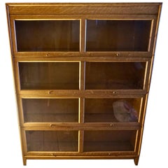 Vintage Midcentury Blonde Oak Barrister's Bookcase Display Cabinet