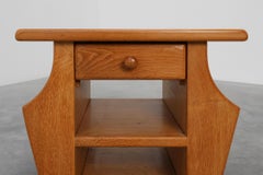 Mid-Century Blonde Oak Side Table, France 1980s