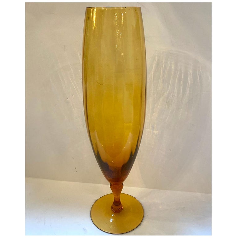 Mid Century Blown Glass Amber Vase For Sale at 1stDibs