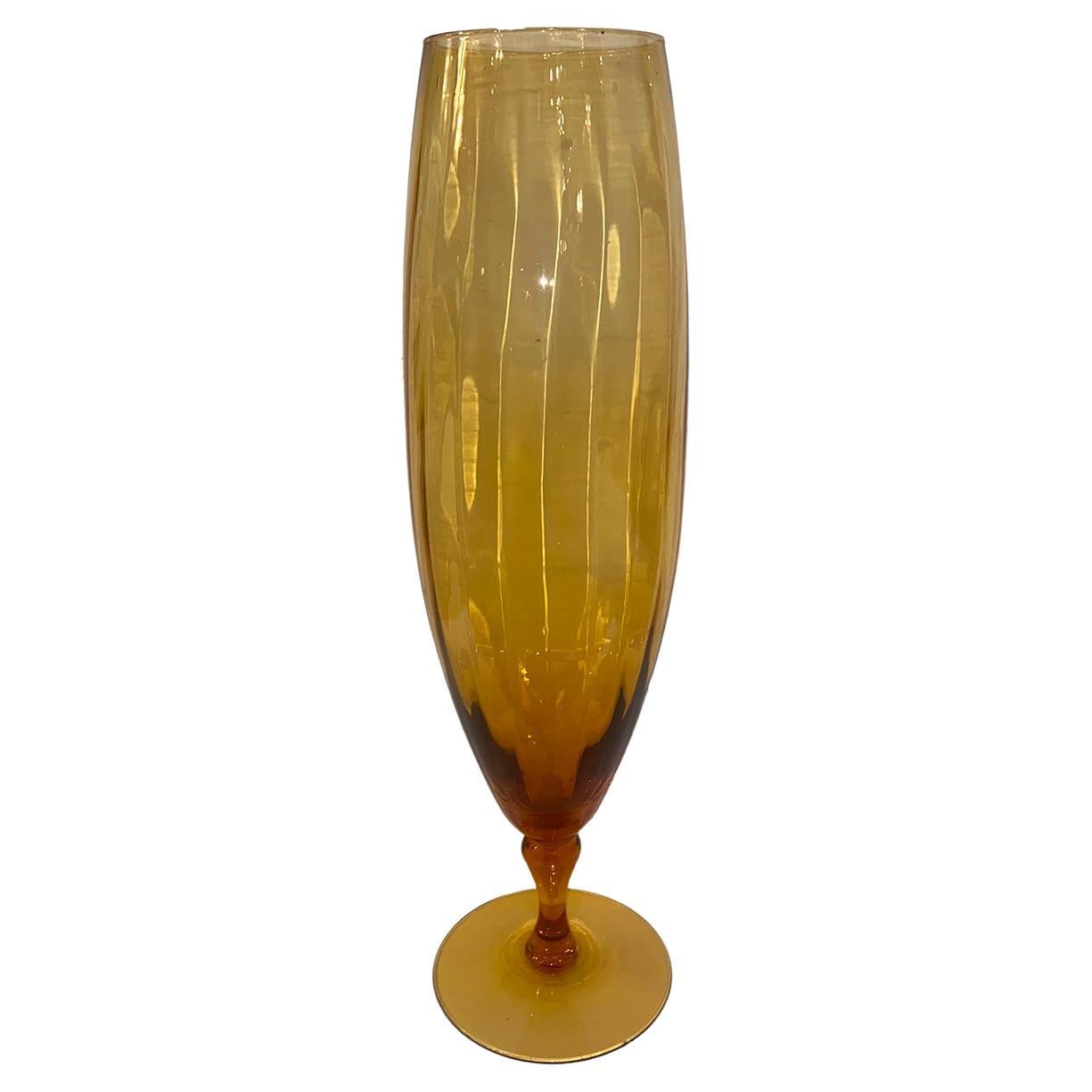 Mid Century Blown Glass Amber Vase