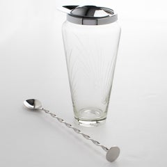 Mid-Century Blown Glass and Chrome Bar Cocktail Martini Pitcher, circa 1950