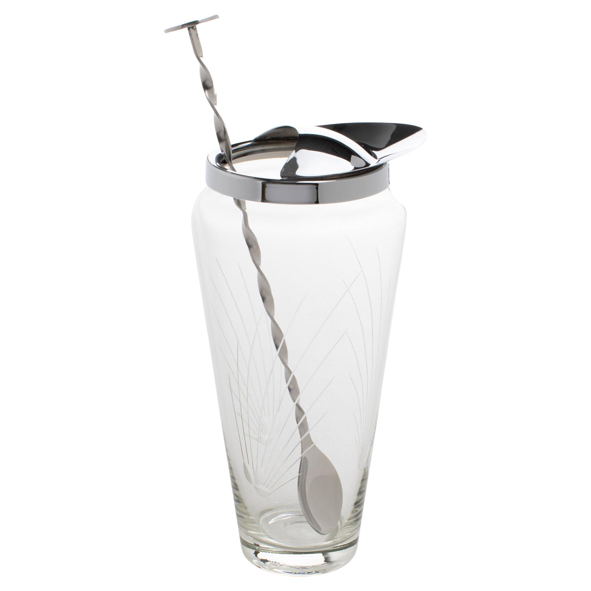 Mid-Century Blown Glass and Chrome Bar Cocktail Martini Pitcher, circa 1950