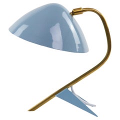 Mid-Century Blue and Brass Italian Table Lamp, 1950s Mid-Century Blue and Brass Italian Table Lamp, 1950s