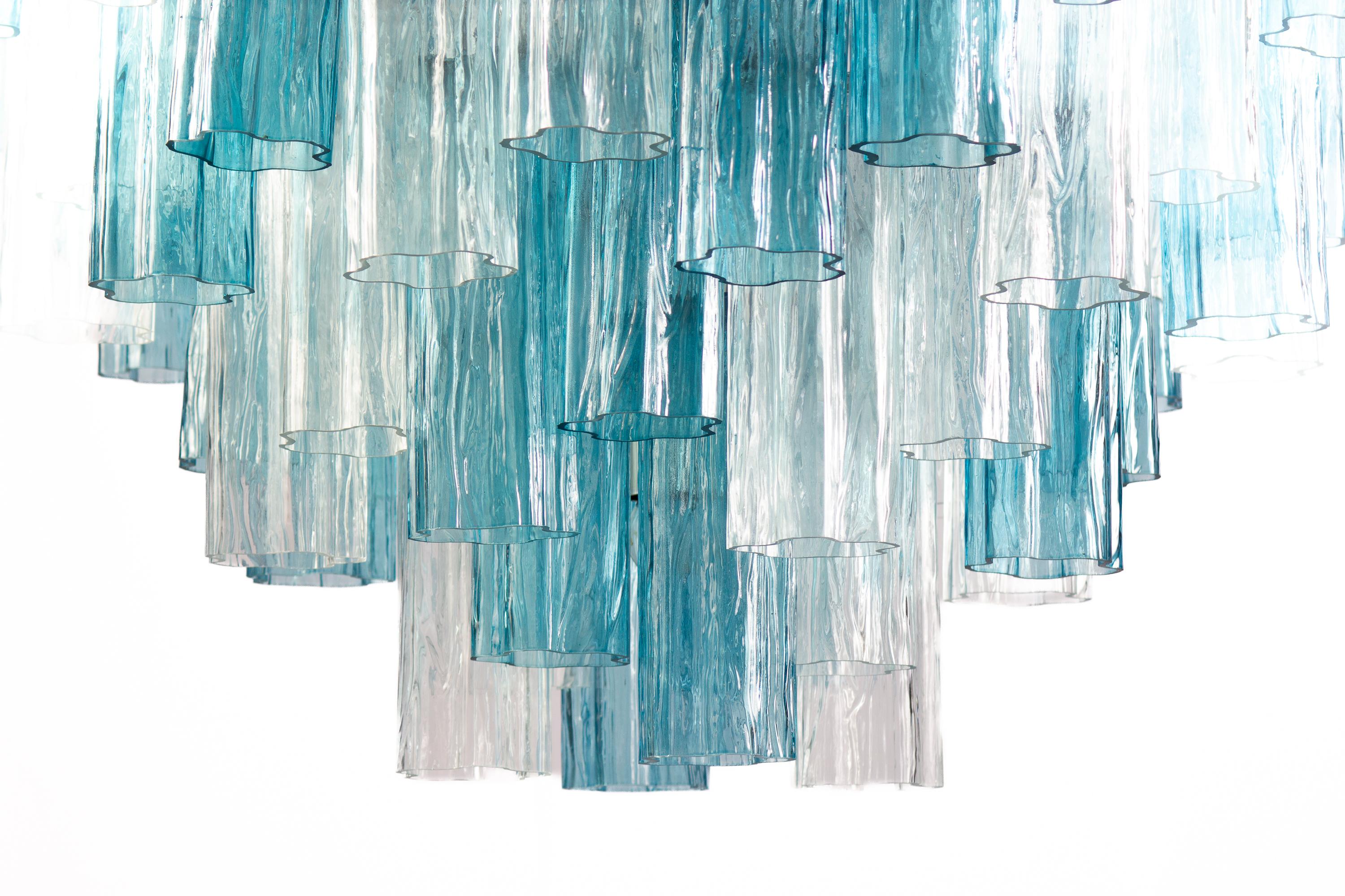 Midcentury Blue and Clear Murano Glass Tronchi Chandelier For Sale 3