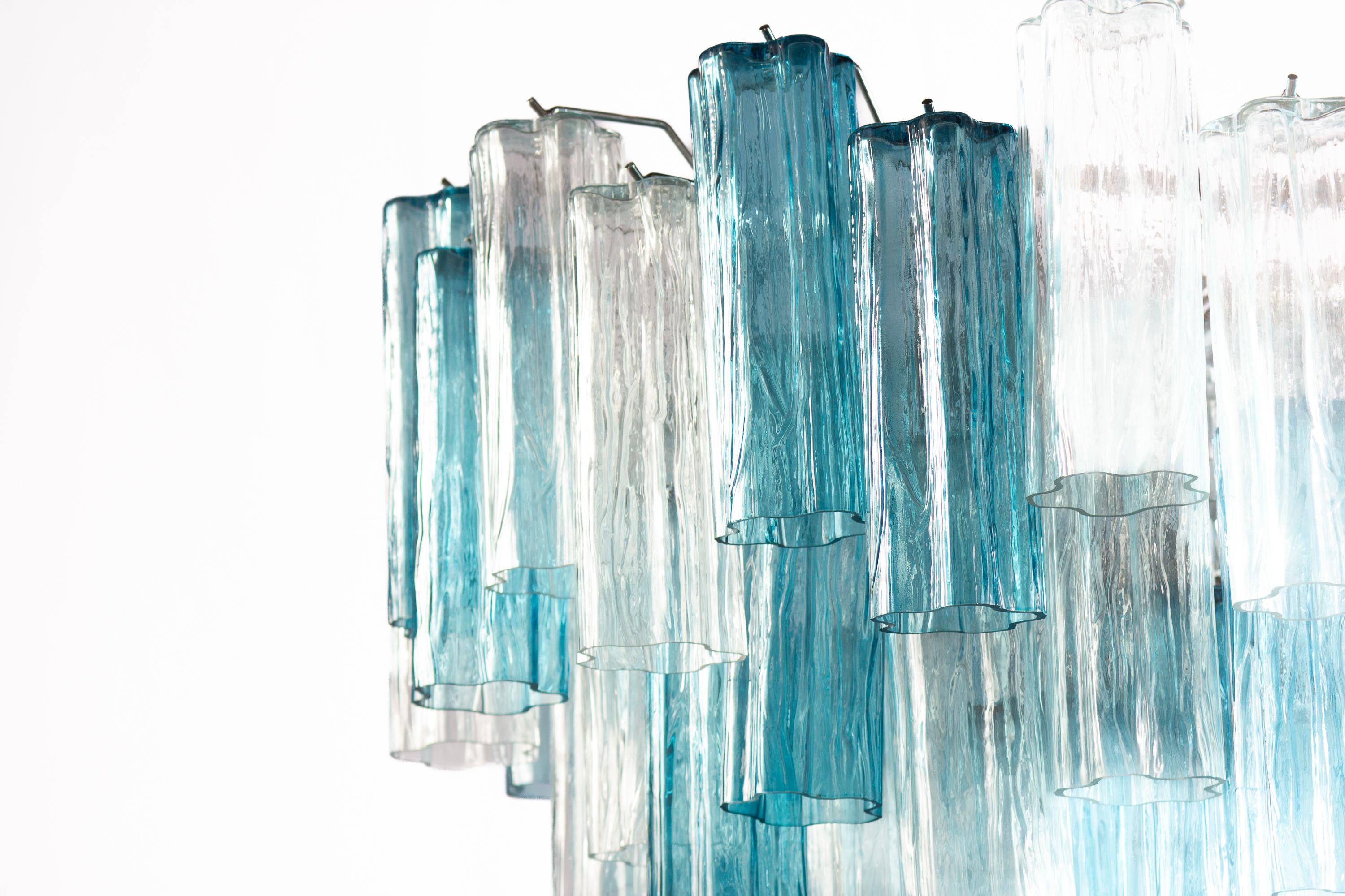 20th Century Midcentury Blue and Clear Murano Glass Tronchi Chandelier For Sale