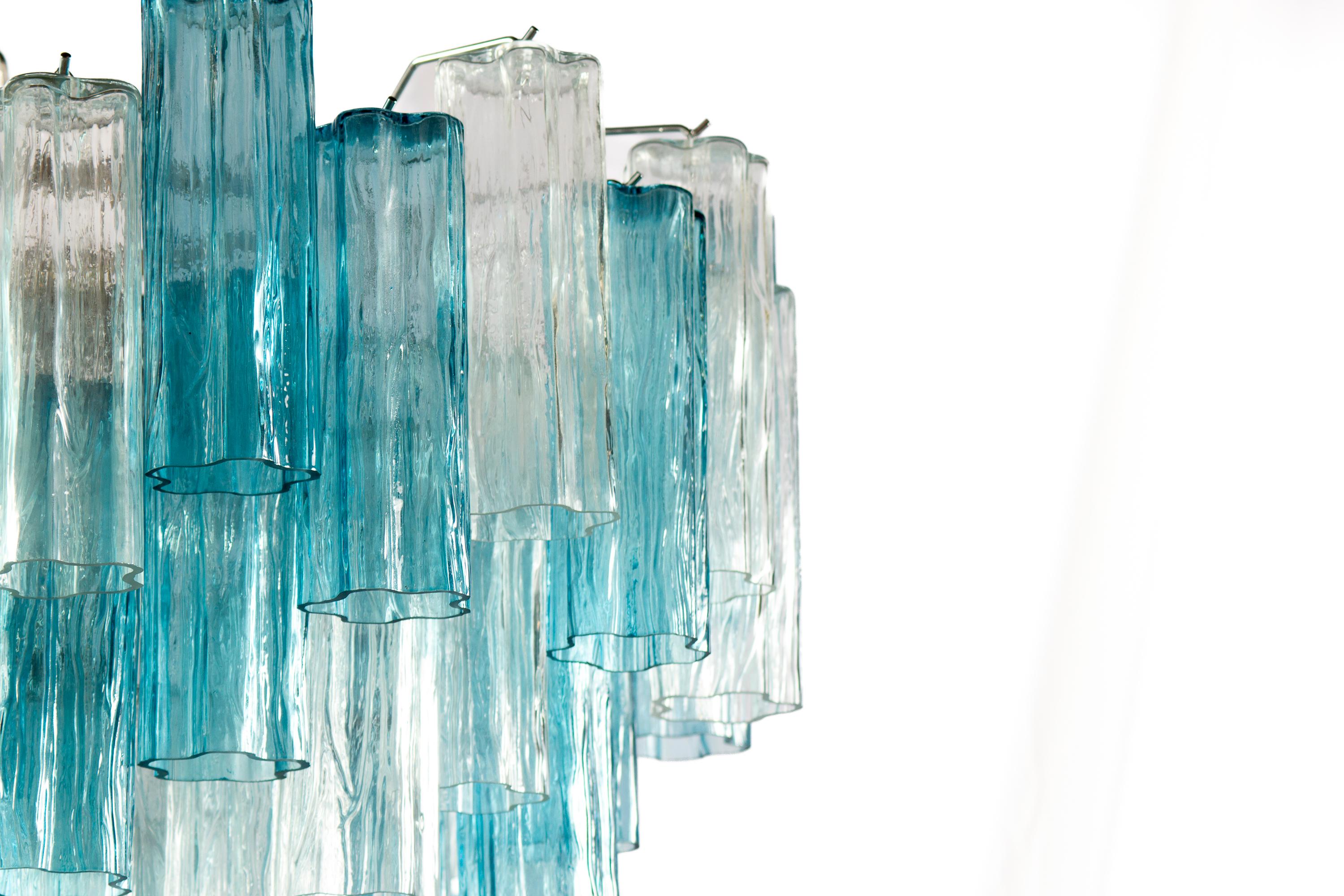 Midcentury Blue and Clear Murano Glass Tronchi Chandelier For Sale 1