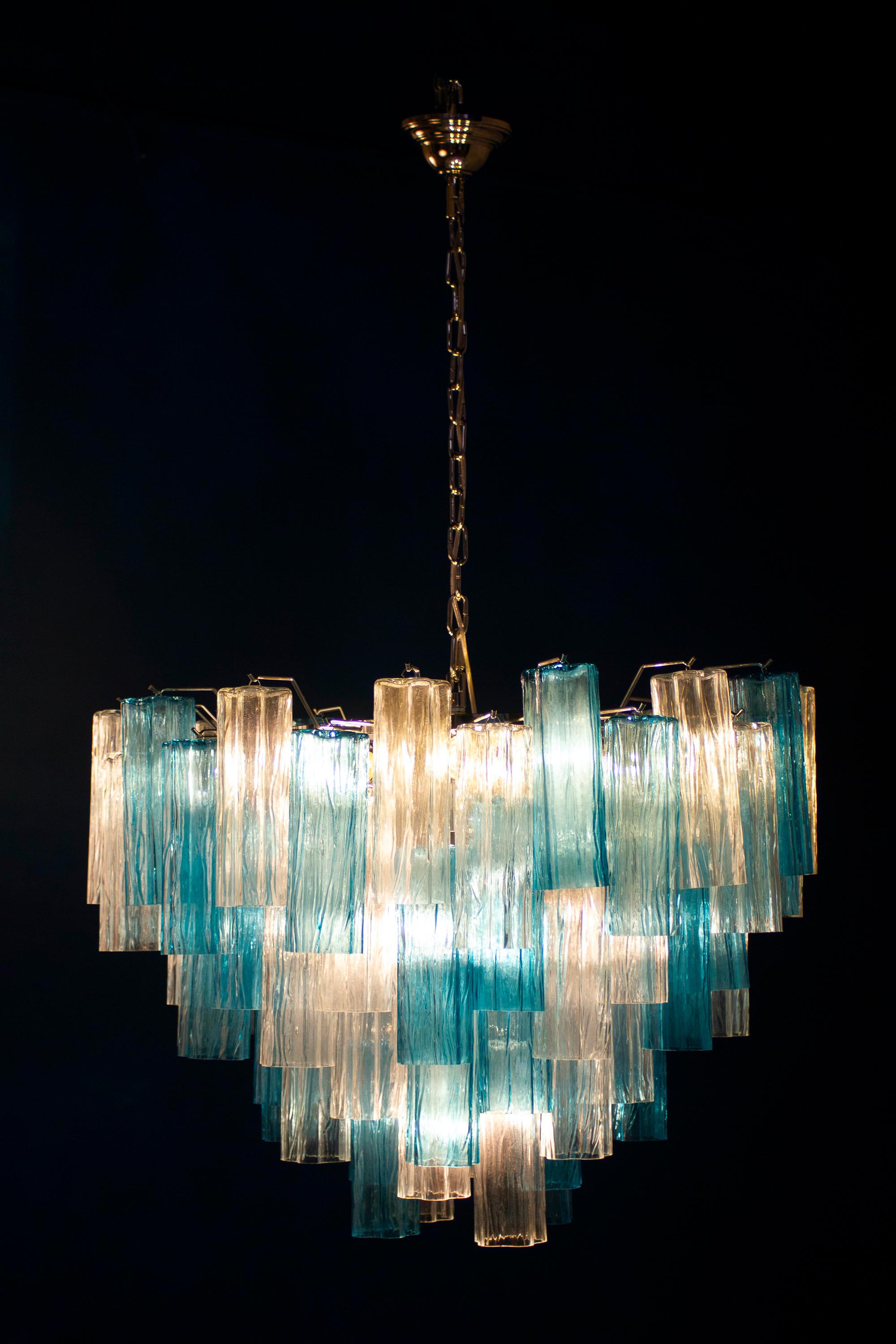 Midcentury Blue and Clear Murano Glass Tronchi Chandelier For Sale 2