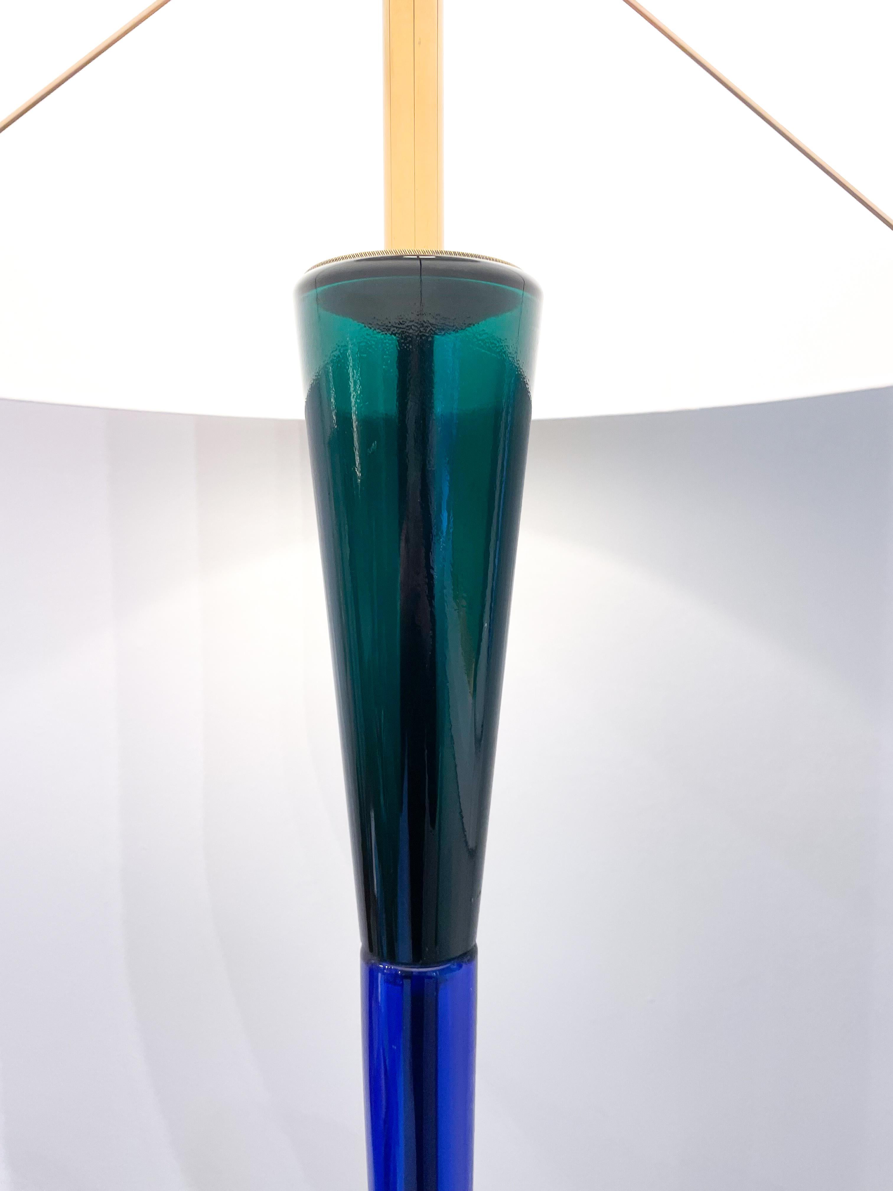 Milieu du XXe siècle Lampadaire en verre de Murano bleu et vert du milieu du siècle par Fulvio Bianconi, années 1950 en vente