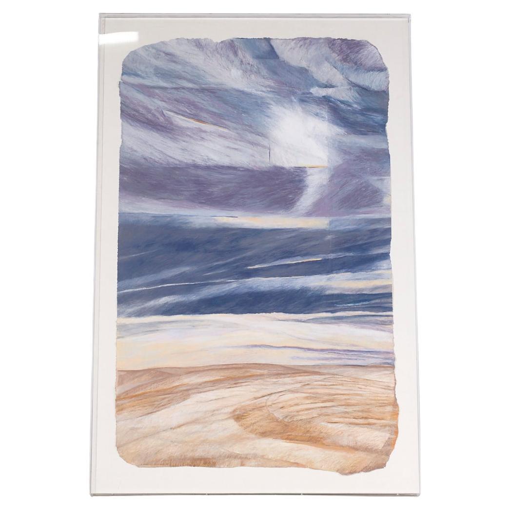 L Barrett Richmond Mid Century Blue and Tan Framed Artwork