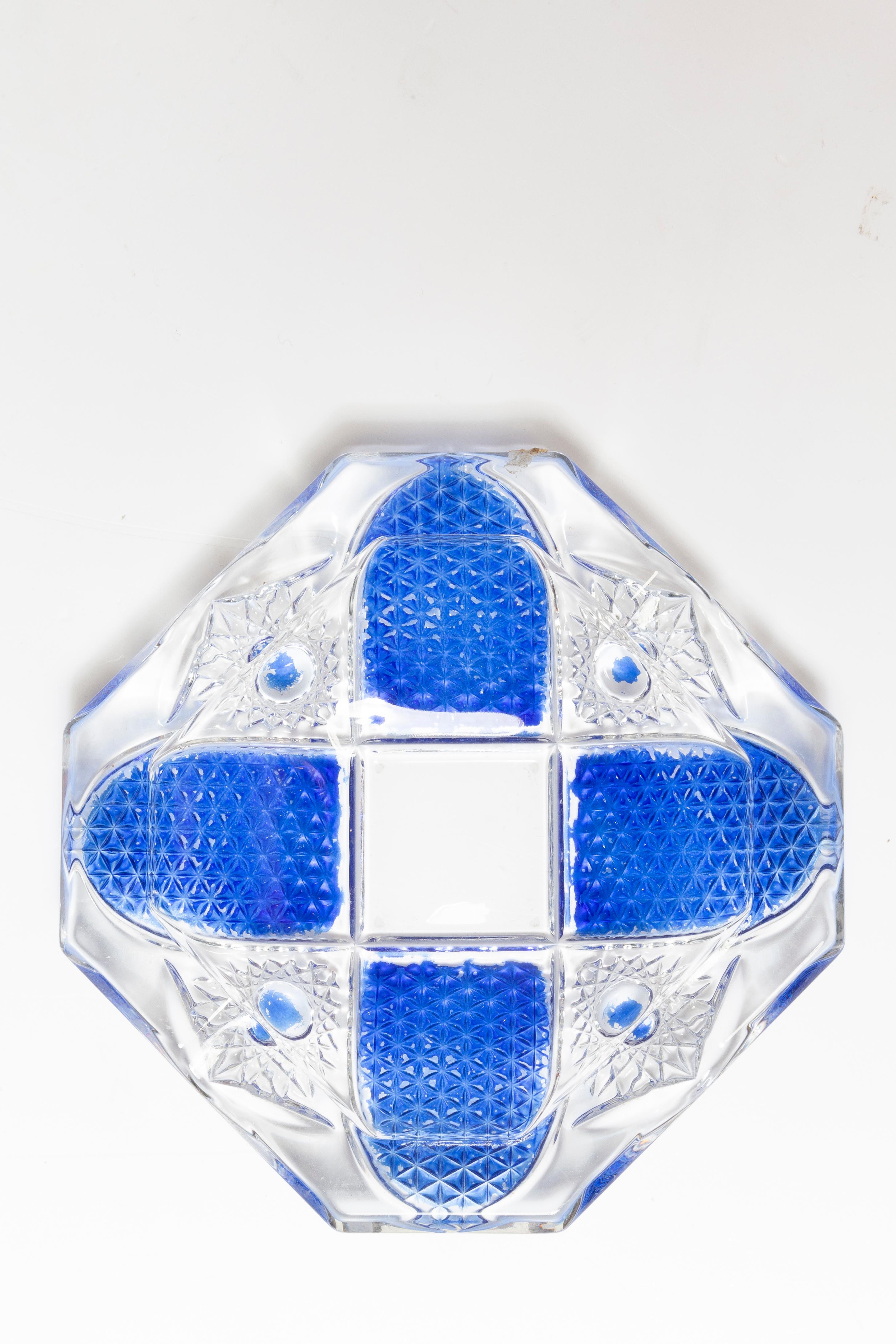 Italian Mid Century Blue and Transparent Glass Bowl Ashtray Element, Italy, 1970s For Sale