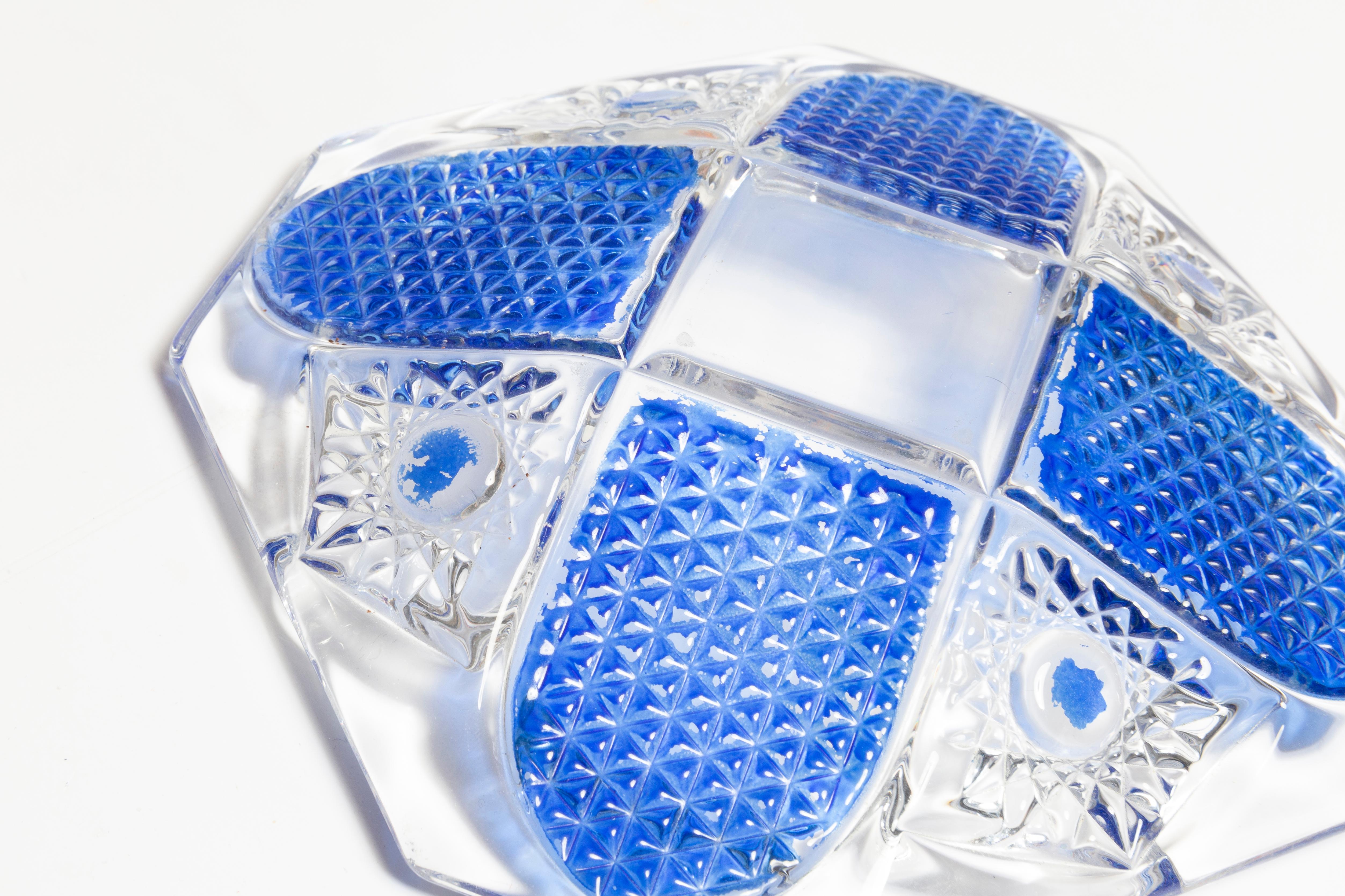 20th Century Mid Century Blue and Transparent Glass Bowl Ashtray Element, Italy, 1970s For Sale