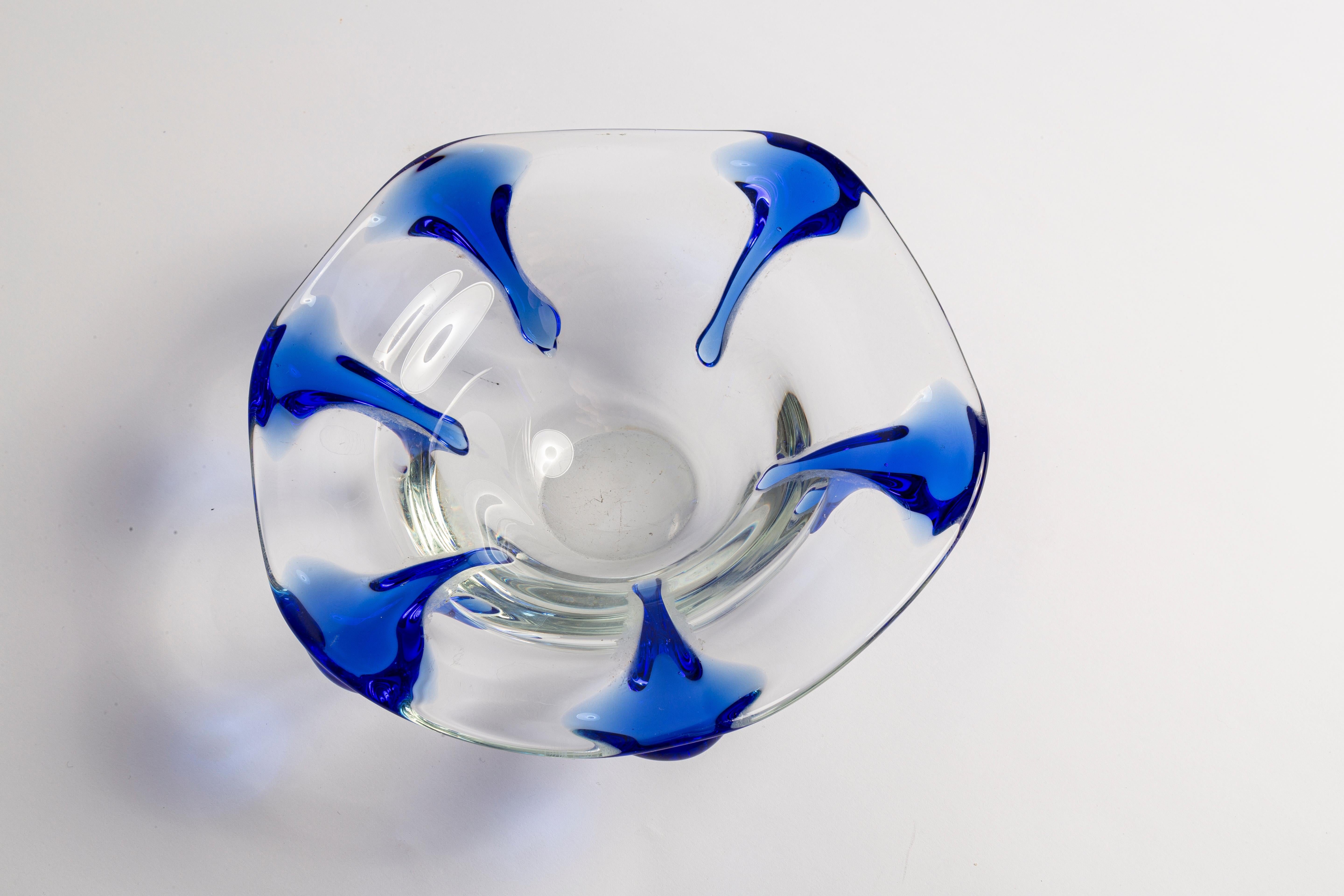 20th Century Mid Century Blue and Transparent Glass Bowl Ashtray Element, Italy, 1970s For Sale