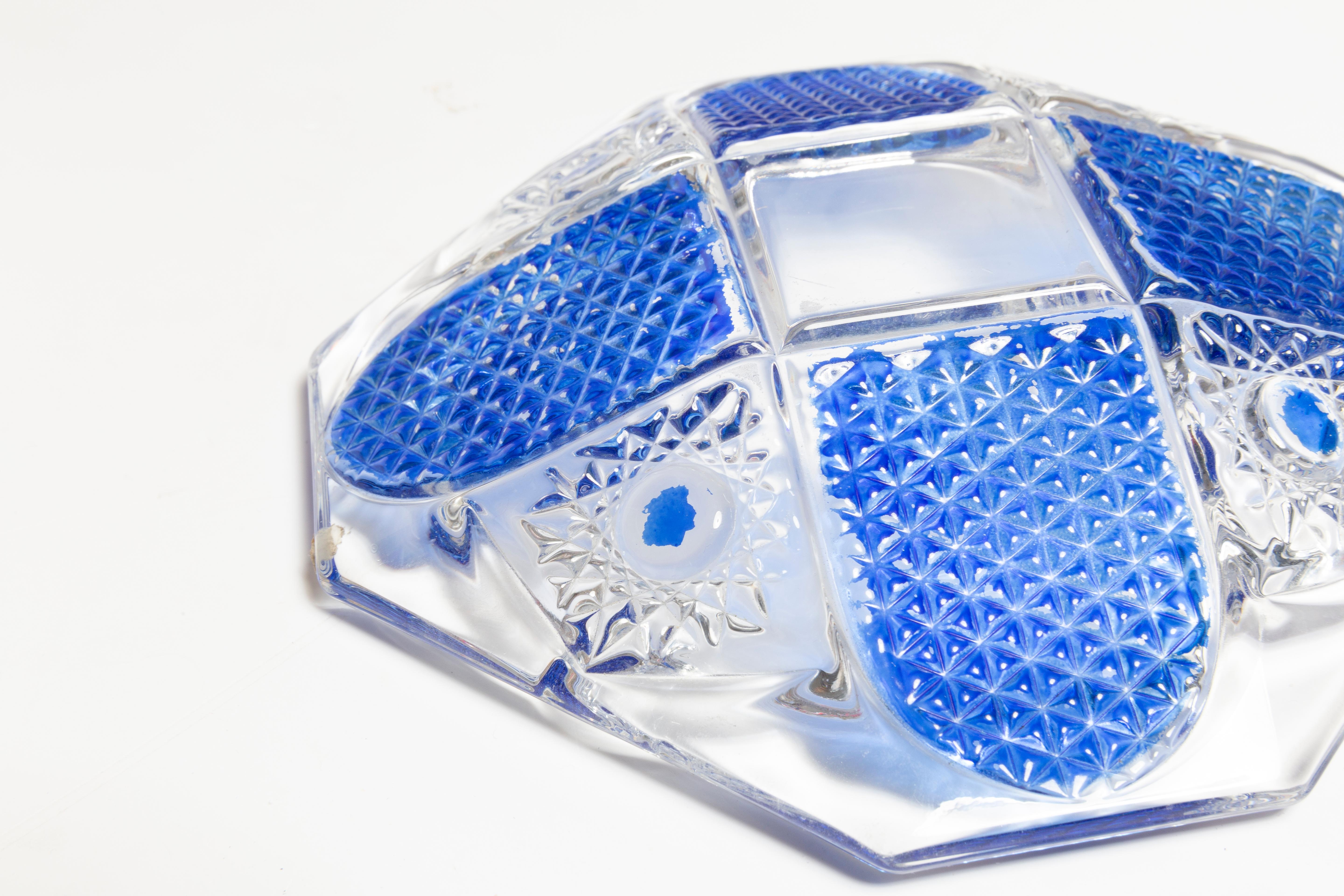 Crystal Mid Century Blue and Transparent Glass Bowl Ashtray Element, Italy, 1970s For Sale