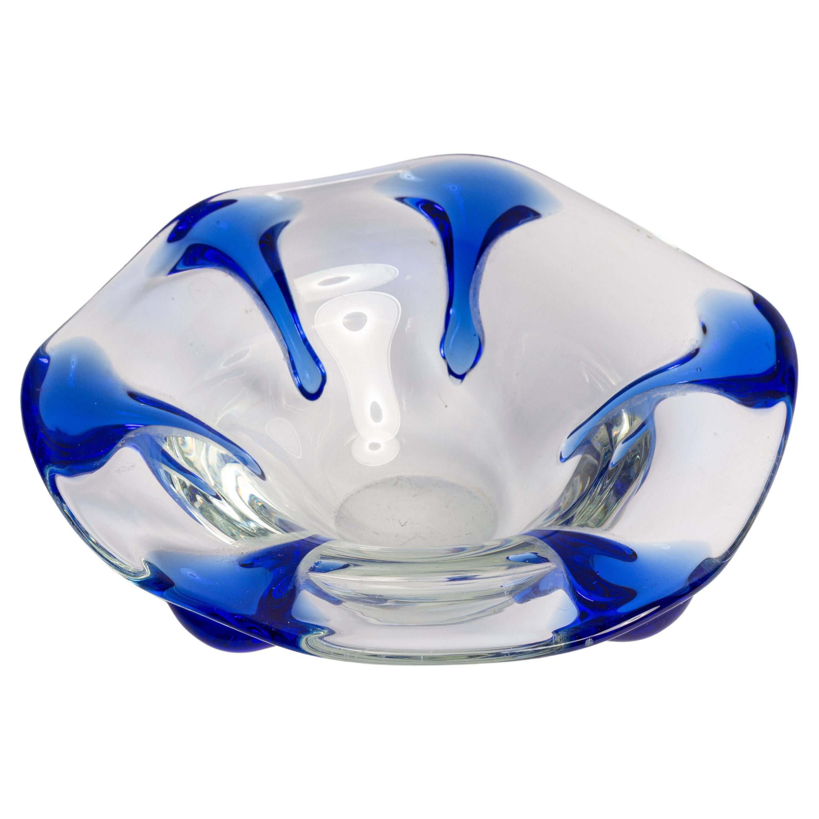 Mid Century Blue and Transparent Glass Bowl Ashtray Element, Italy, 1970s For Sale