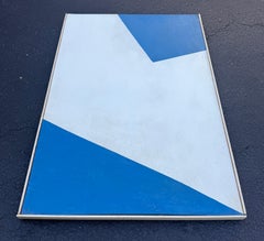Mid-Century Blue and White Abstract Wall Art Painting, MYKONOS 1970 Signed
