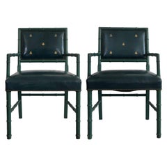 Midcentury Blue Armchairs with 18 Karat Painted Gold Bees