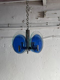 Araña de cristal artístico azul de mediados de siglo de Veca, Italia, años 70
