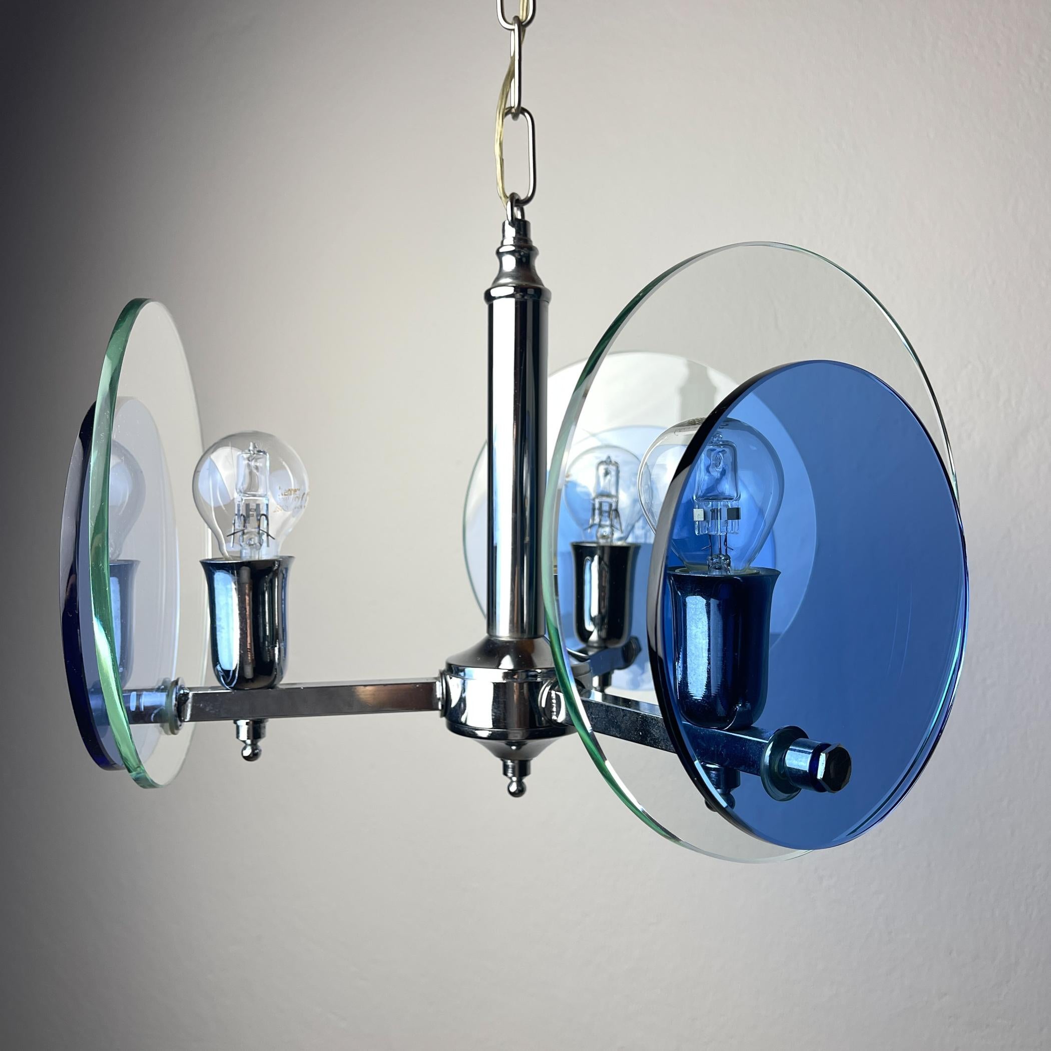 Lampe suspendue en verre d'art bleu du milieu du siècle par Veca, Italie, années 1970 en vente 4