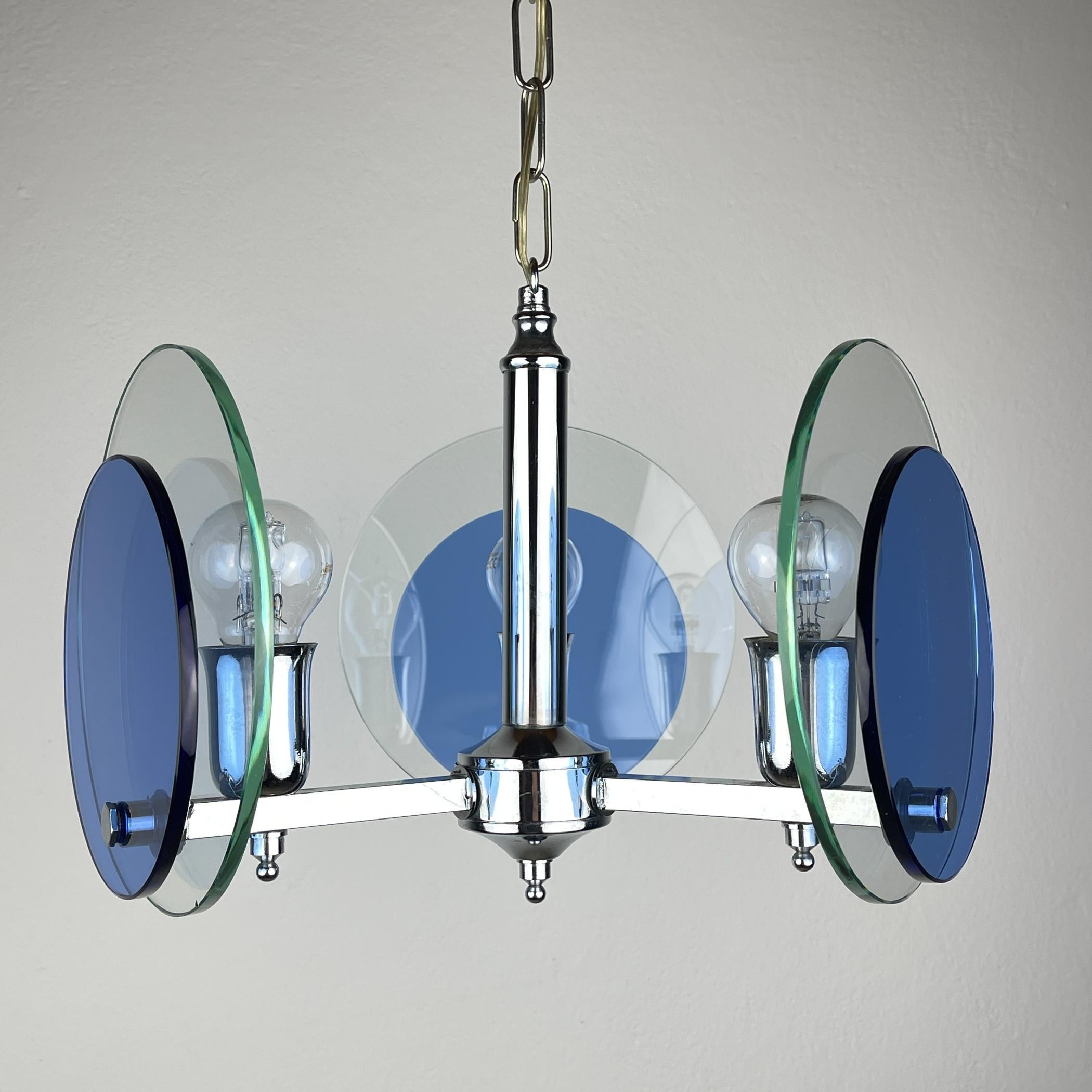 Lampe suspendue en verre d'art bleu du milieu du siècle par Veca, Italie, années 1970 en vente 5