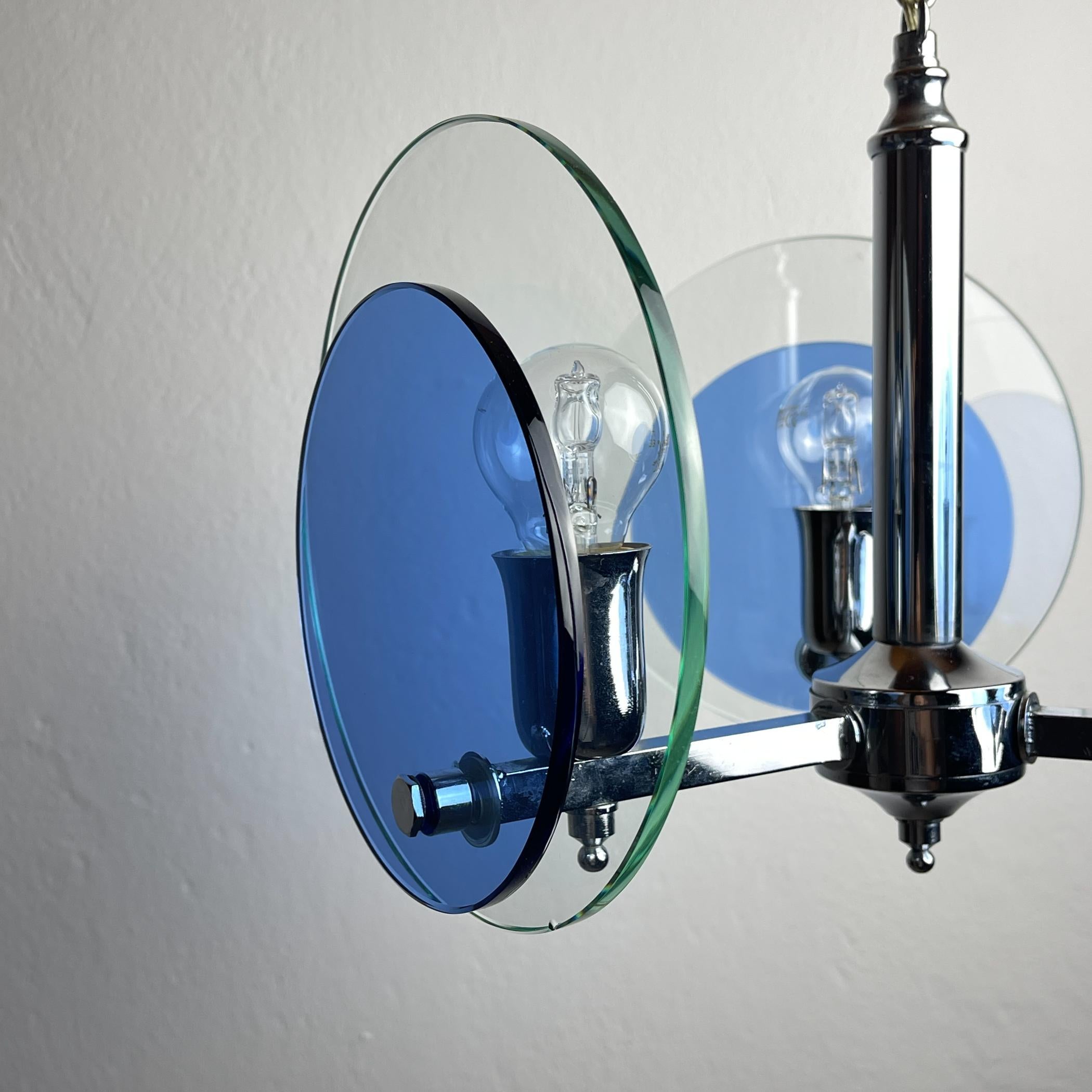 Lampe suspendue en verre d'art bleu du milieu du siècle par Veca, Italie, années 1970 en vente 6