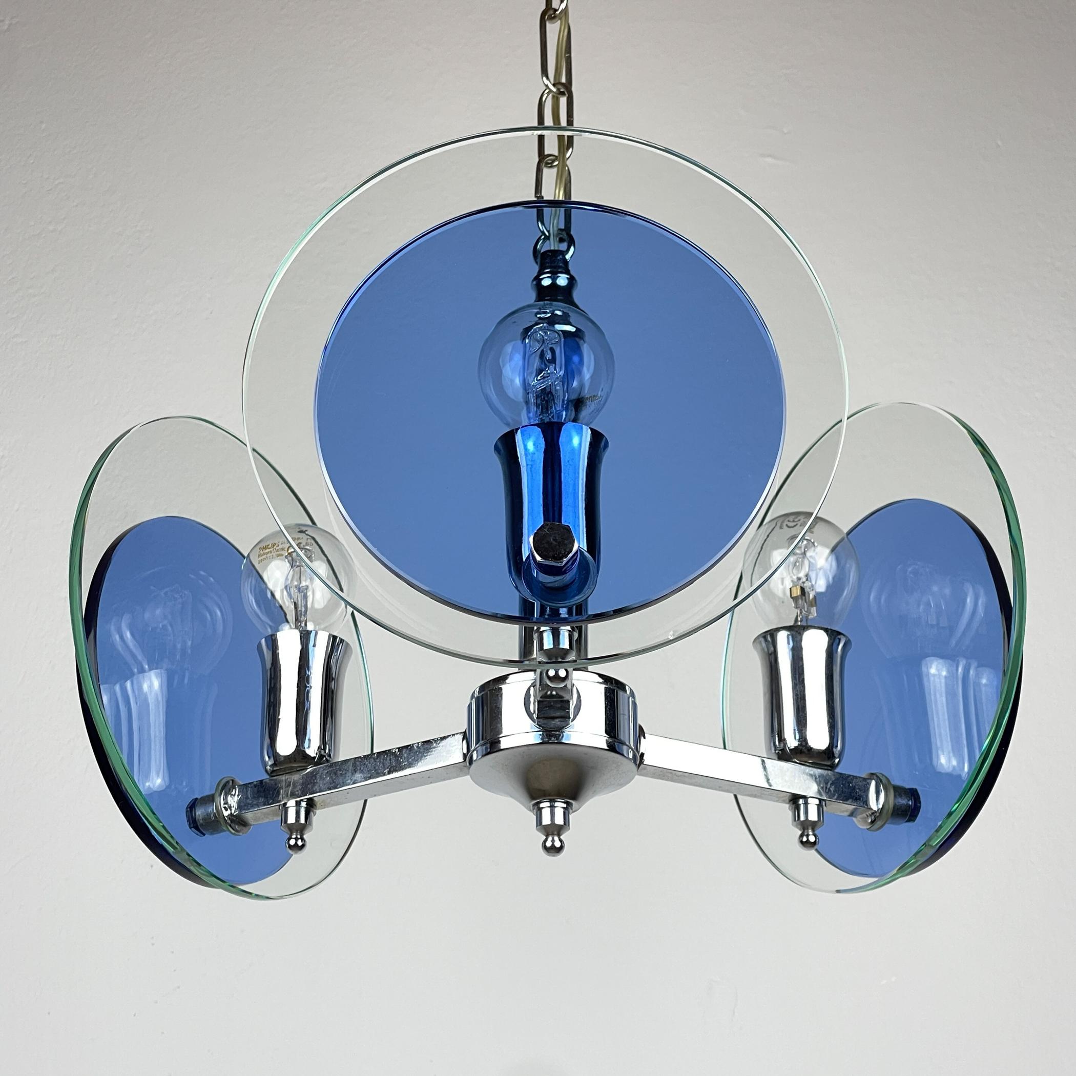 italien Lampe suspendue en verre d'art bleu du milieu du siècle par Veca, Italie, années 1970 en vente