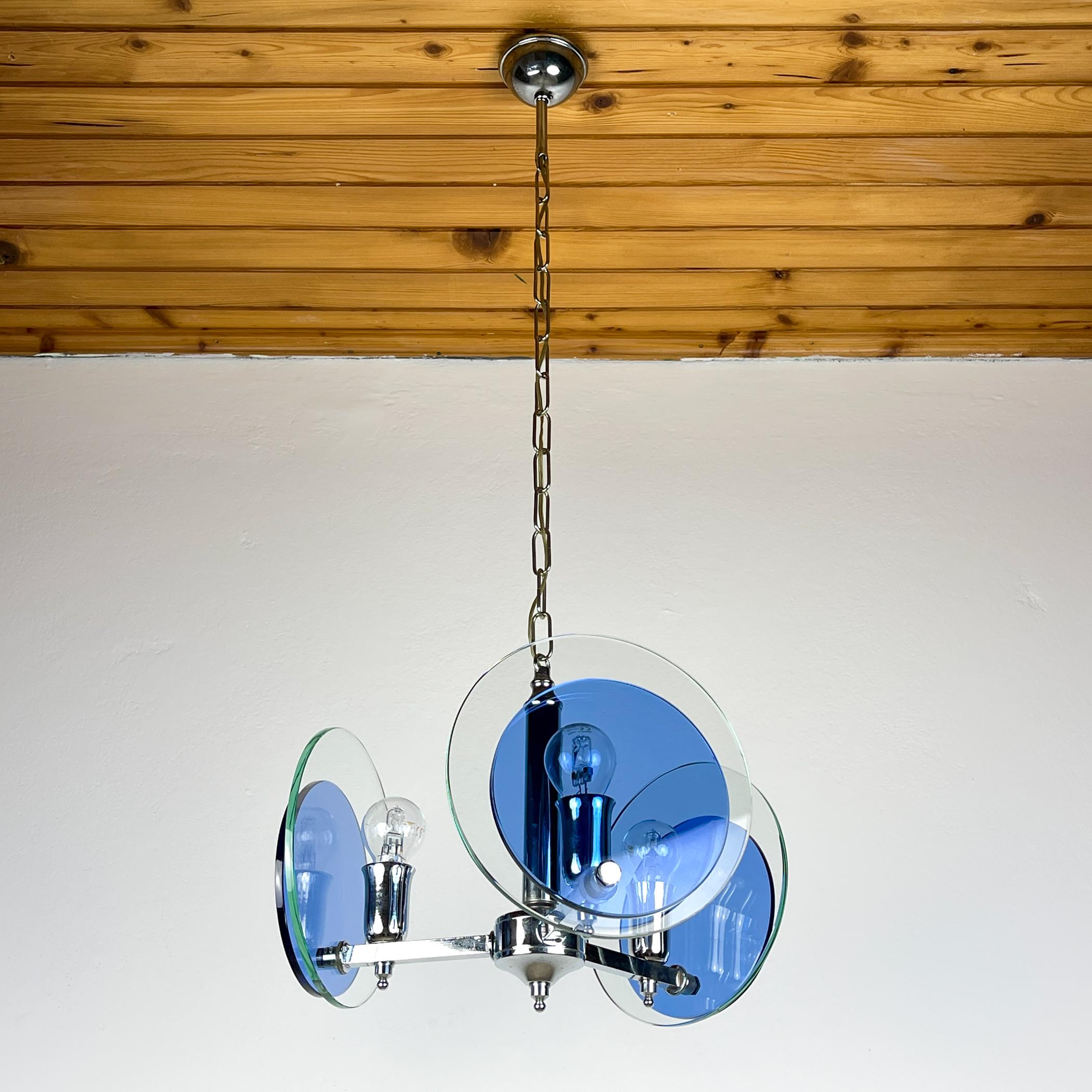 20ième siècle Lampe suspendue en verre d'art bleu du milieu du siècle par Veca, Italie, années 1970 en vente