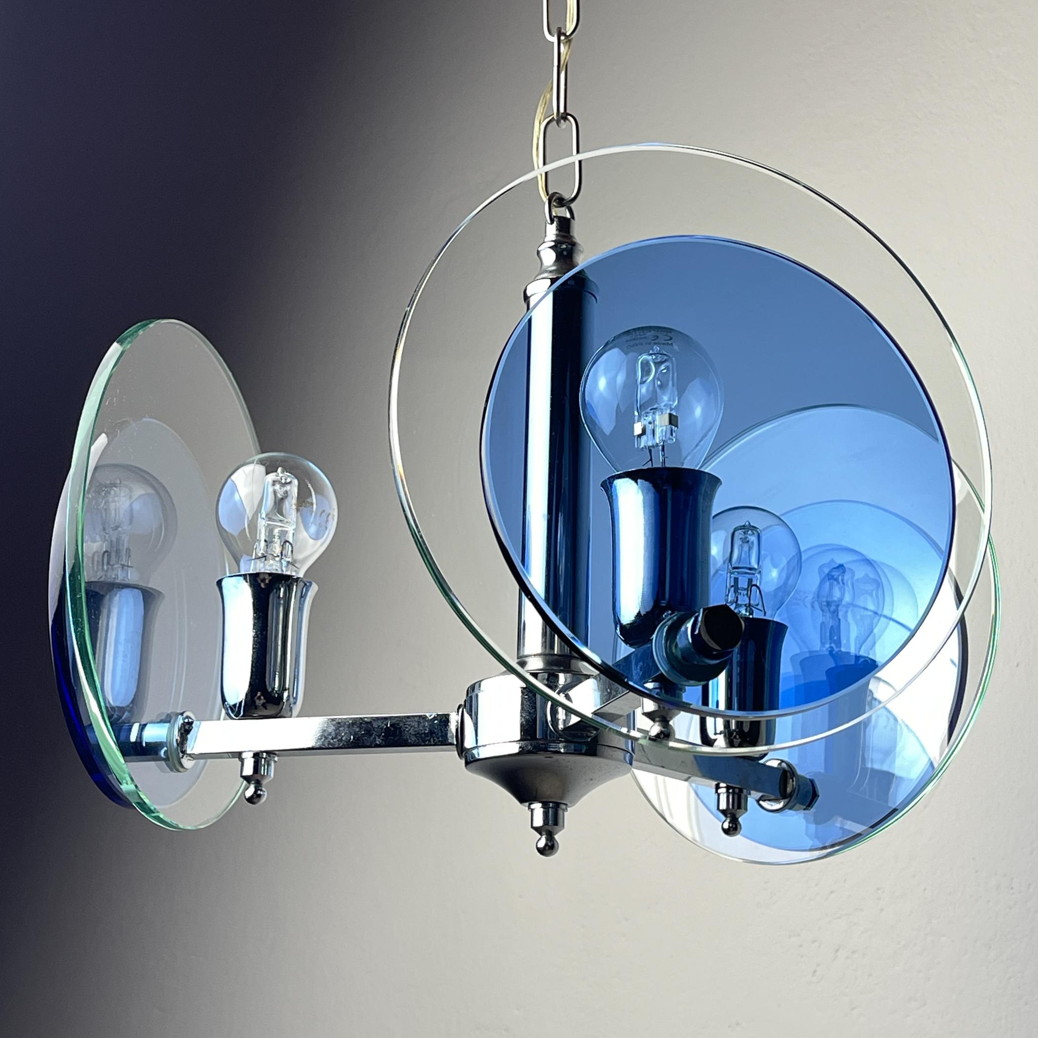 Lampe suspendue en verre d'art bleu du milieu du siècle par Veca, Italie, années 1970 en vente 1