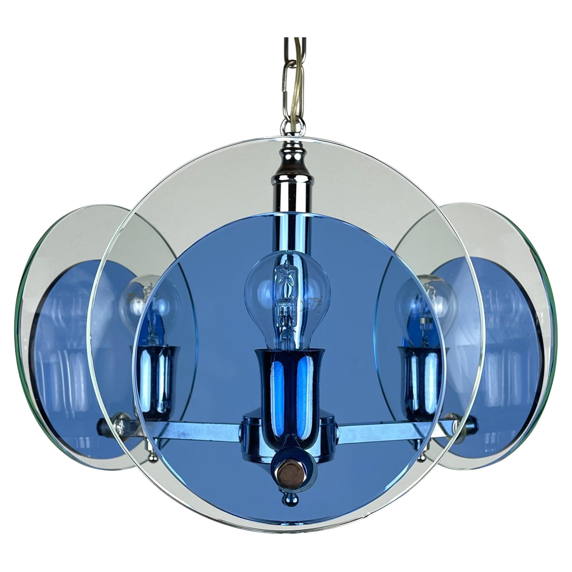 Mid-century blue art glass pendant lamp by Veca, Italy 1970s