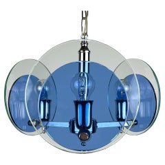 Mid-century blue art glass pendant lamp by Veca, Italy 1970s