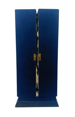 Mid Century Blue Art Glass Pyramid circa 1960 with Geometric Internal Engravin