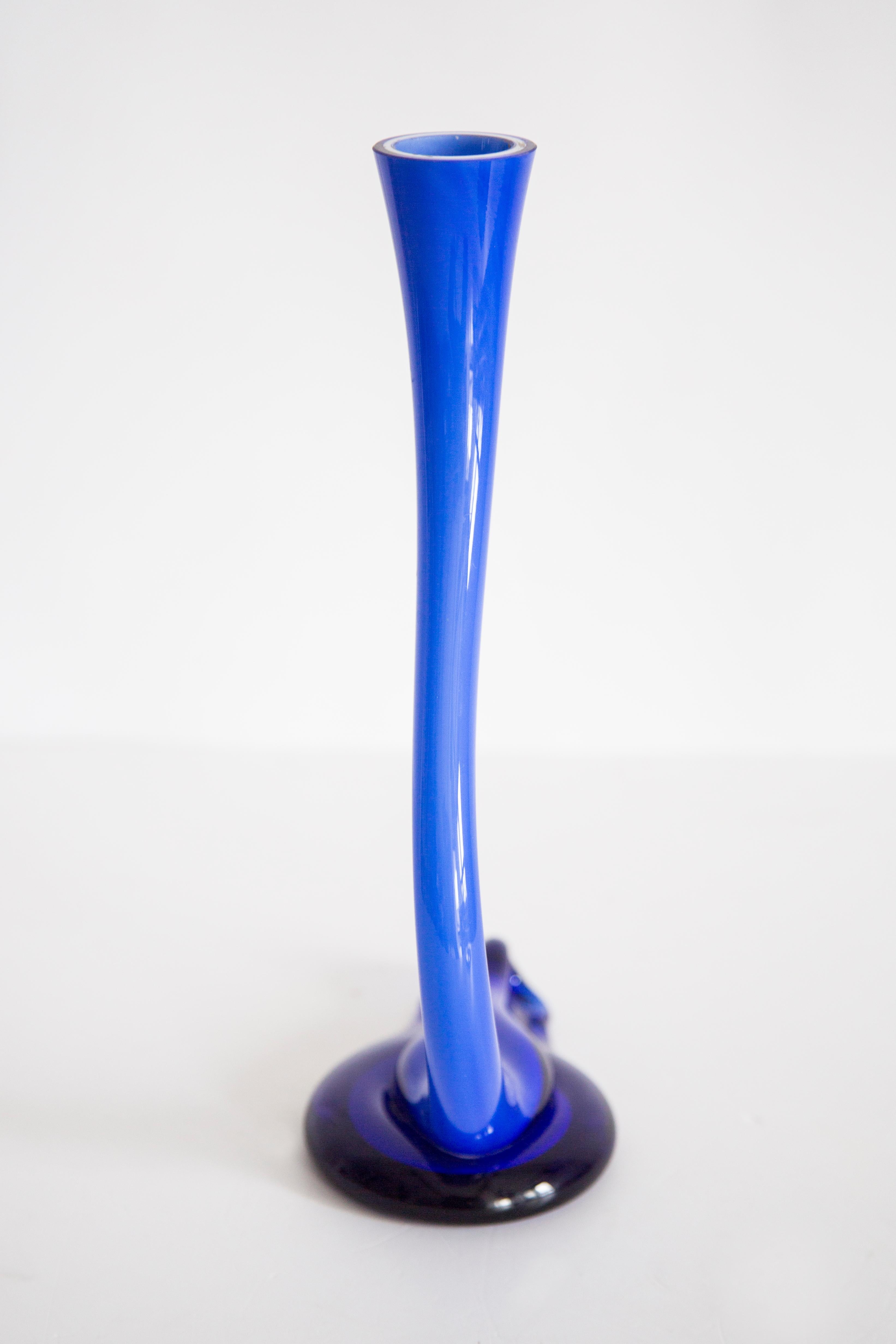 Mid Century Blue Artistic Twisted Vase, Europe, 1960s For Sale 4