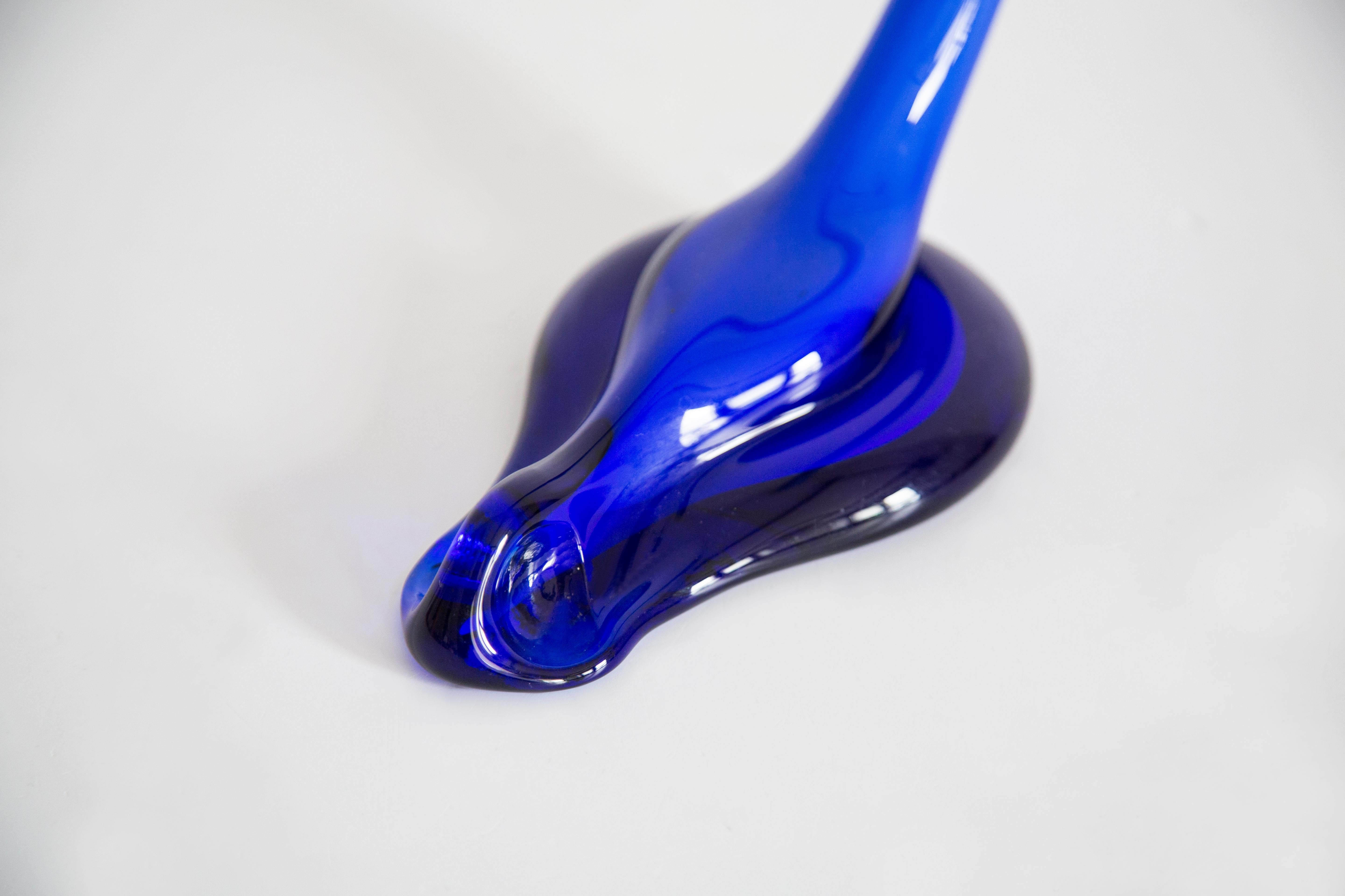 Glass Mid Century Blue Artistic Twisted Vase, Europe, 1960s For Sale