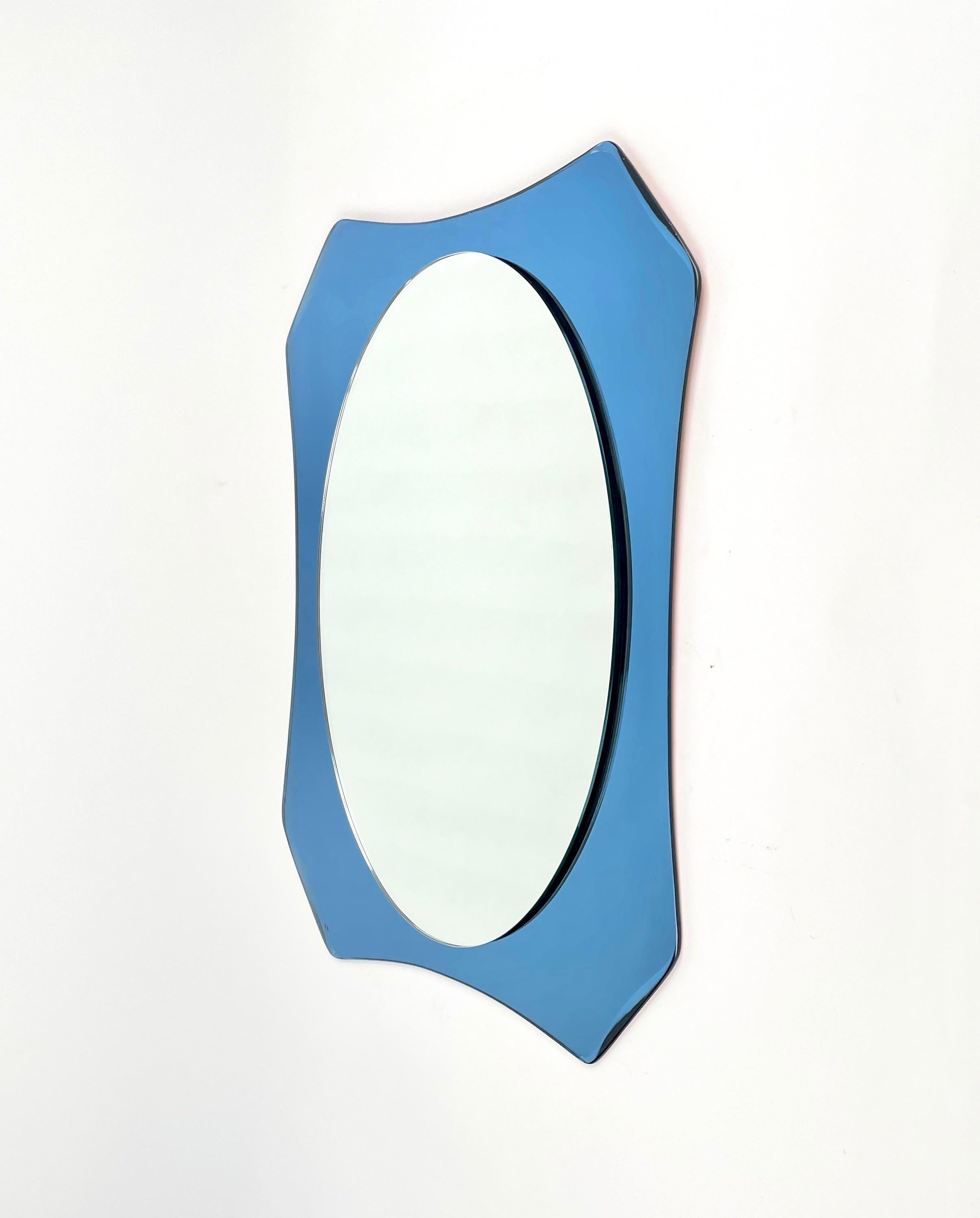 Mid-Century Blue Bevelled Glass Mirror by Veca, Italy 1960 In Good Condition For Sale In Roma, IT