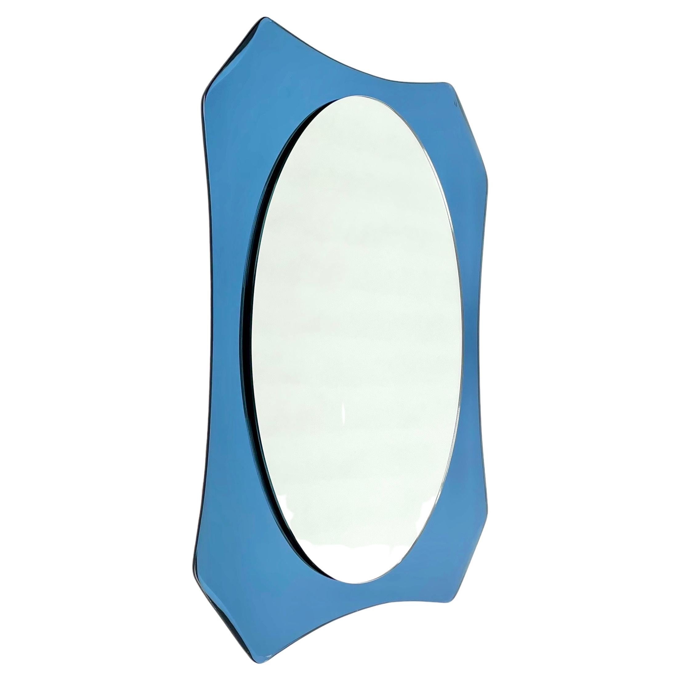 Mid-Century Blue Bevelled Glass Mirror by Veca, Italy 1960