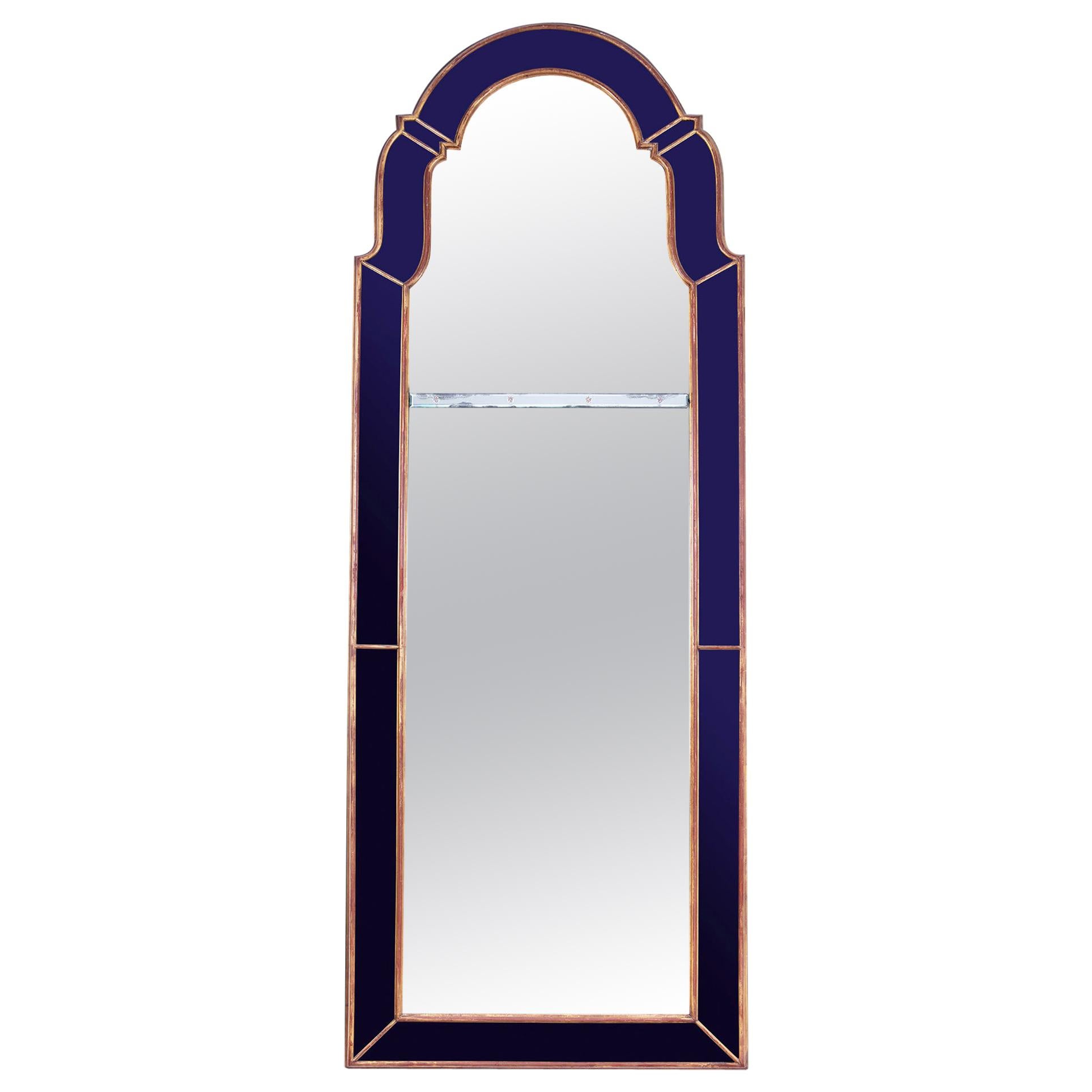 Midcentury Blue Border Glass Pier Mirror
