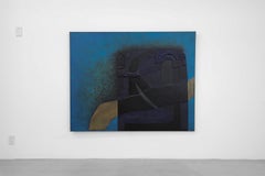 Blaues und messingfarbenes Gemälde in Mischtechnik aus der Mitte des Jahrhunderts, signiert Lou Tiew, 1979 Niederlande