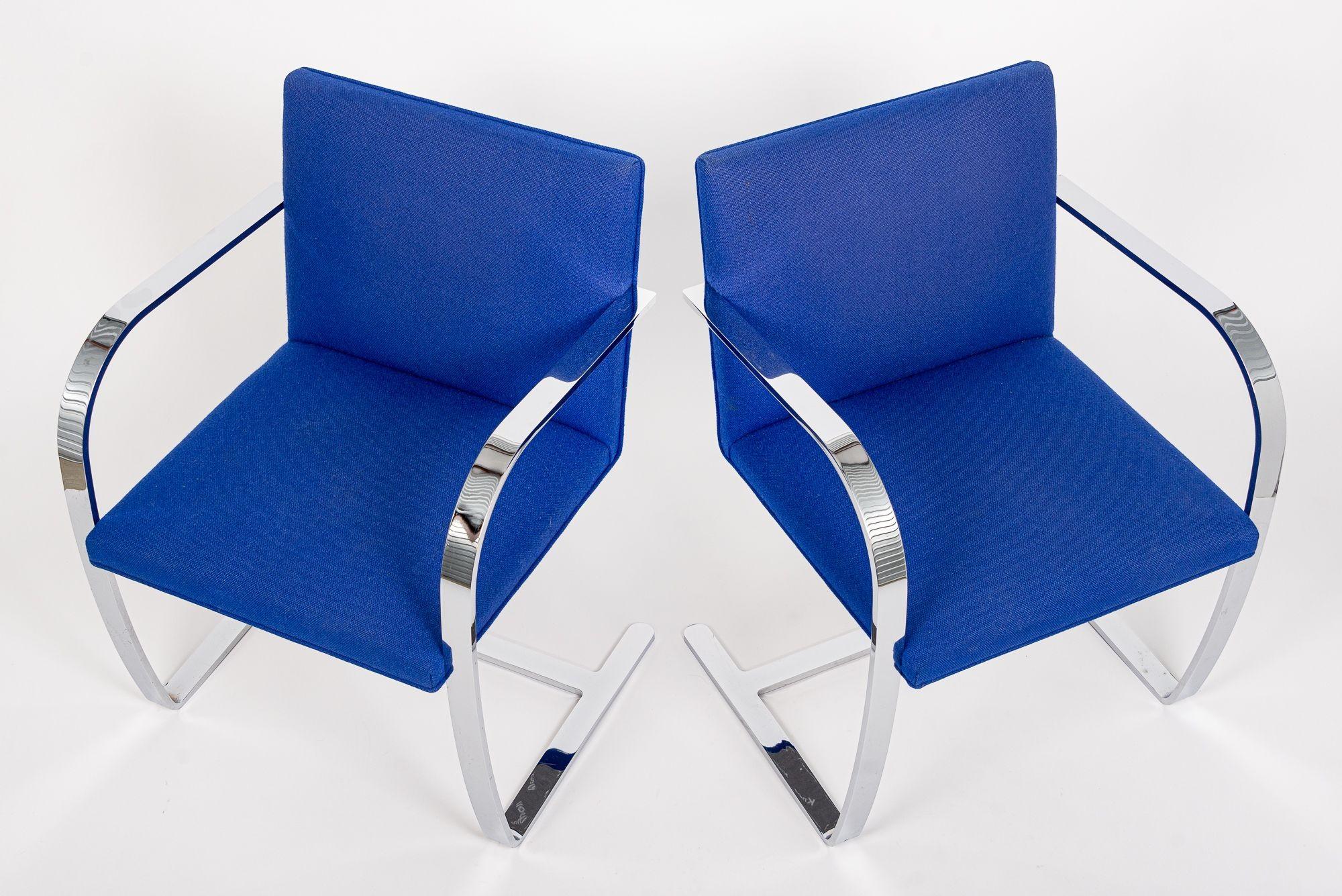 Mid Century Blue Brno Chairs by Mies van der Rohe for Knoll For Sale 1