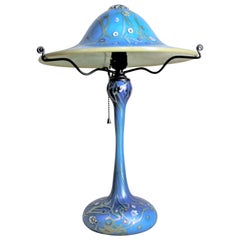 Vintage Mid-Century Blue Cased Art Glass Table Lamp with Matching Helmet Glass Shade