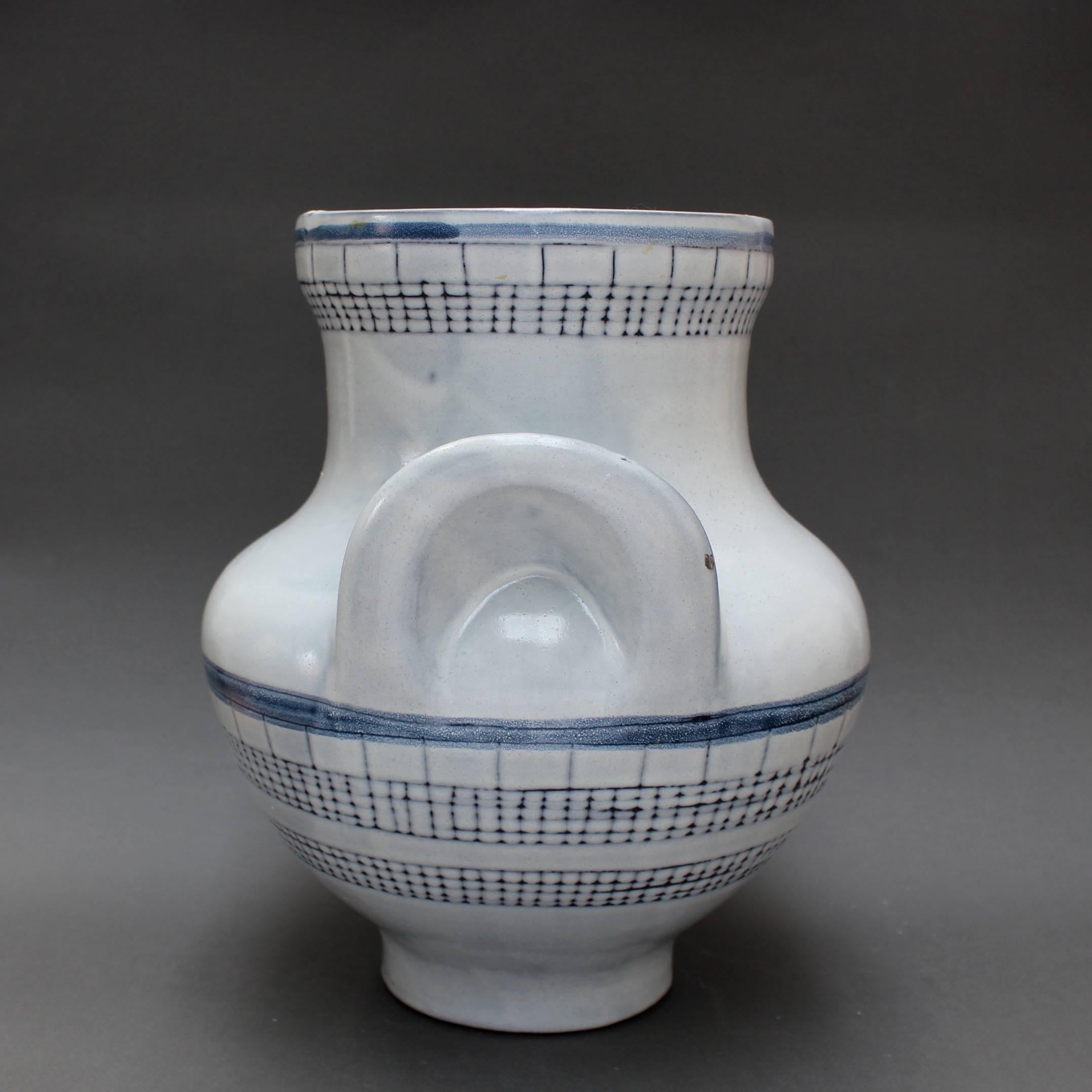 French Mid-Century Blue Ceramic 'Eared' Vase (Vase à Oreilles) by Roger Capron, 1950s